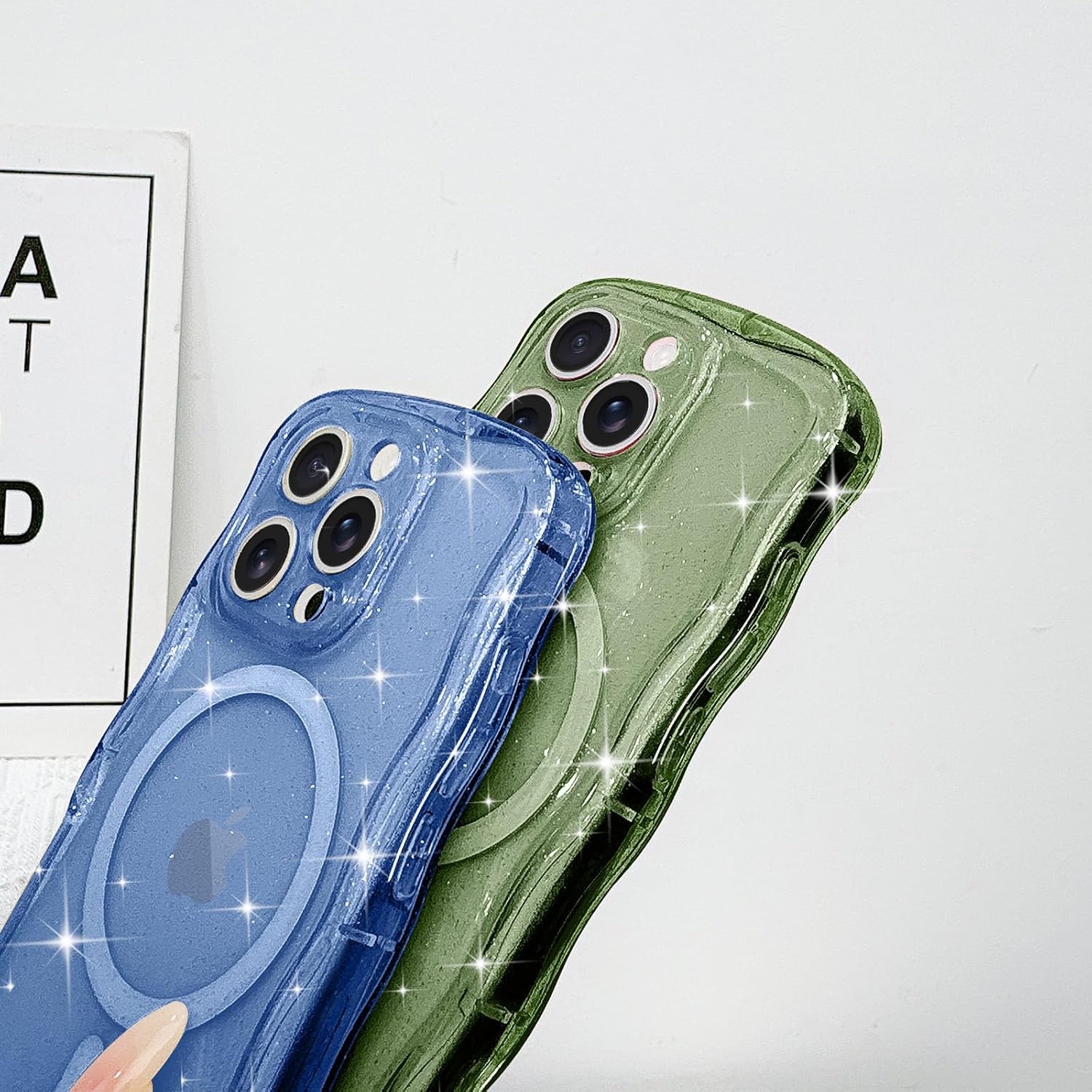 Magnetic for iPhone 16 Pro Max Case Clear, Sparkly Bling Glitter Cute Curly Wave Cover for Women Men Compatible with MagSafe TPU Shockproof Protective Phone Case for iPhone 16 Pro Max, Green - Image 8