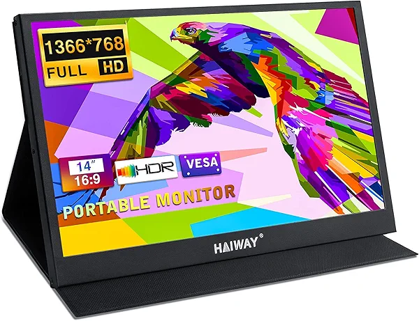 Haiway Portable Monitor, Laptop Monitor 14 inch 1366x768 RES, Ultra Slim Second External Monitors USB C HDMI Gaming Travel Monitors for Laptop Desktop Mac Phone PS4 Xbox Switch with Protective Cover