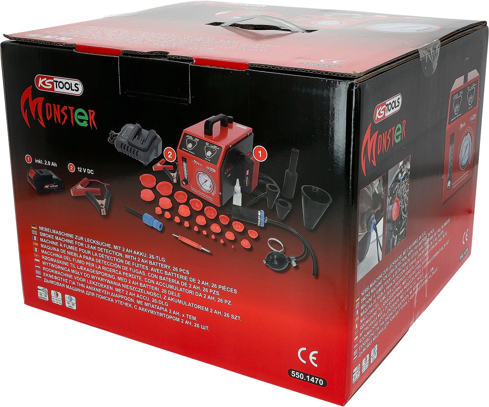KS Tools 550.1470 Nebelmaschine zur Lecksuche, mit 2 Ah Akku, 36-tlg