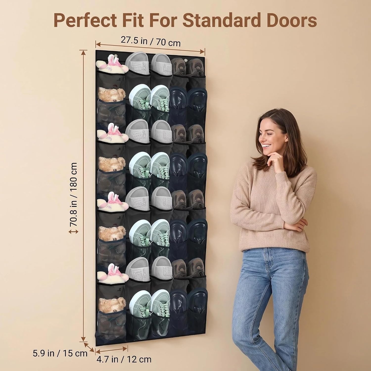 40 Pockets Over the Door Shoe Organizer, Large Mesh Hanging Shoe Rack, 6-Column Heavy Duty Shoe Storage for Sneakers and Heels, Behind Door Holder for Entryway Bedroom Dorm College