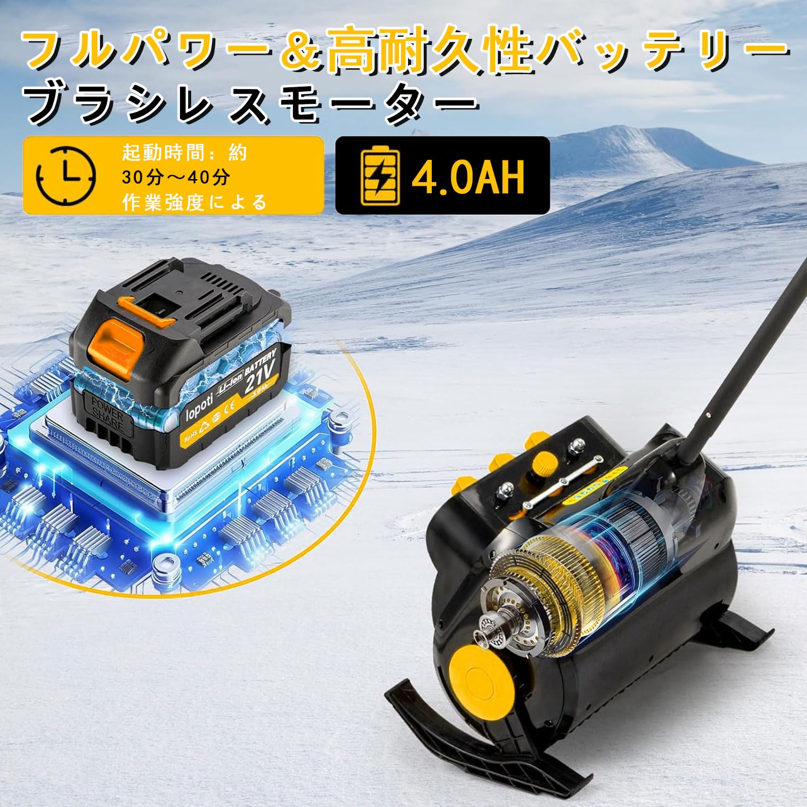 Amazon.co.jp: lopoti 除雪機 充電式 電動除雪機 ブラシレスモーター