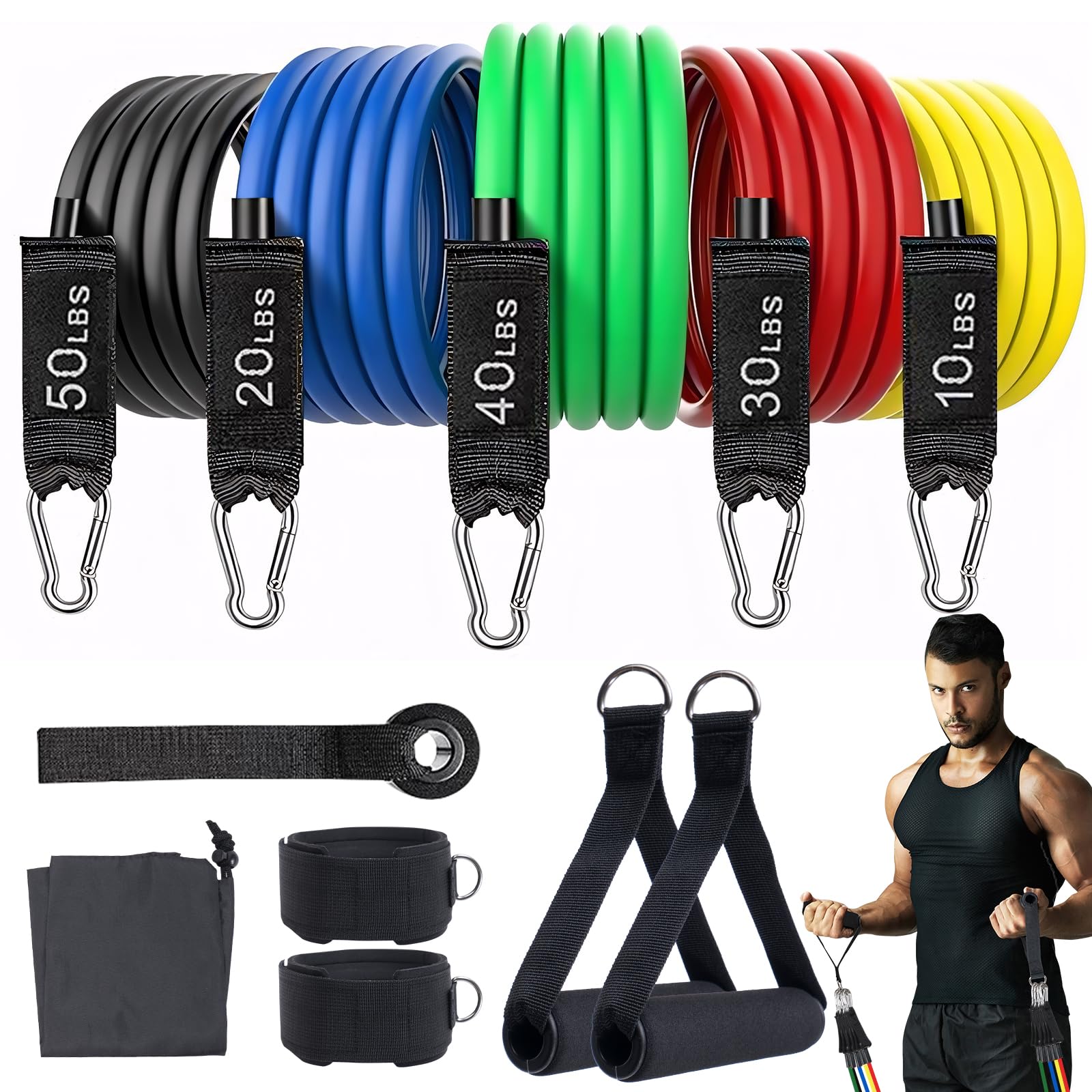 Resistance Bands Workouts Set for Men and Women with Handles - Heavy Duty 150lbs 11 Piece Elastic Tube