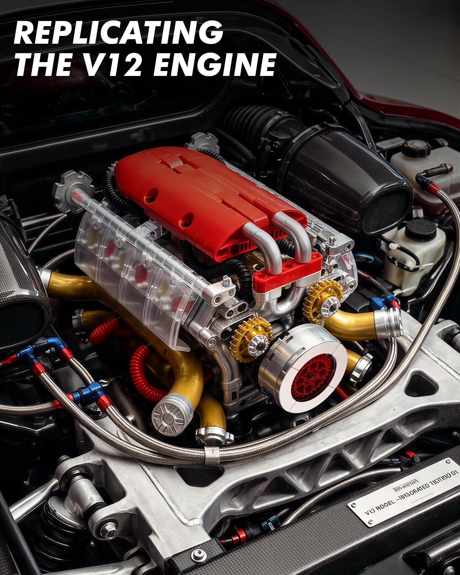 JSINMA V12 Kit de construction mécanique motorisé pour adultes avec pistons mobiles visibles, couvercle latéral transparent, cadeau pour les amateurs de voitures, 620 pièces