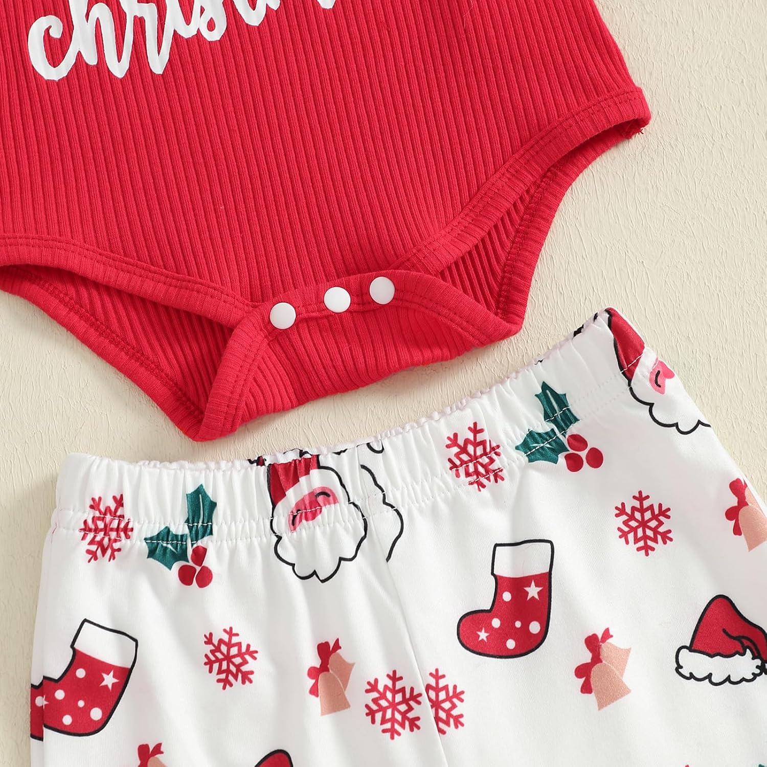 My First Christmas Baby Girl Outfit Newborn Long Sleeve Romper Santa Flare Pants Headband 3Pcs Cute Xmas Clothes - Image 6