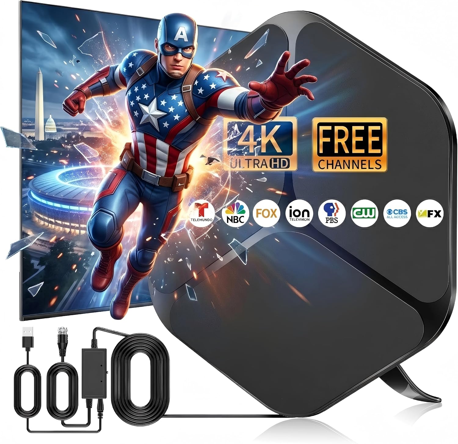 Indoor TV Antenna, 4K Ultra HD Free Channels with Amplifier