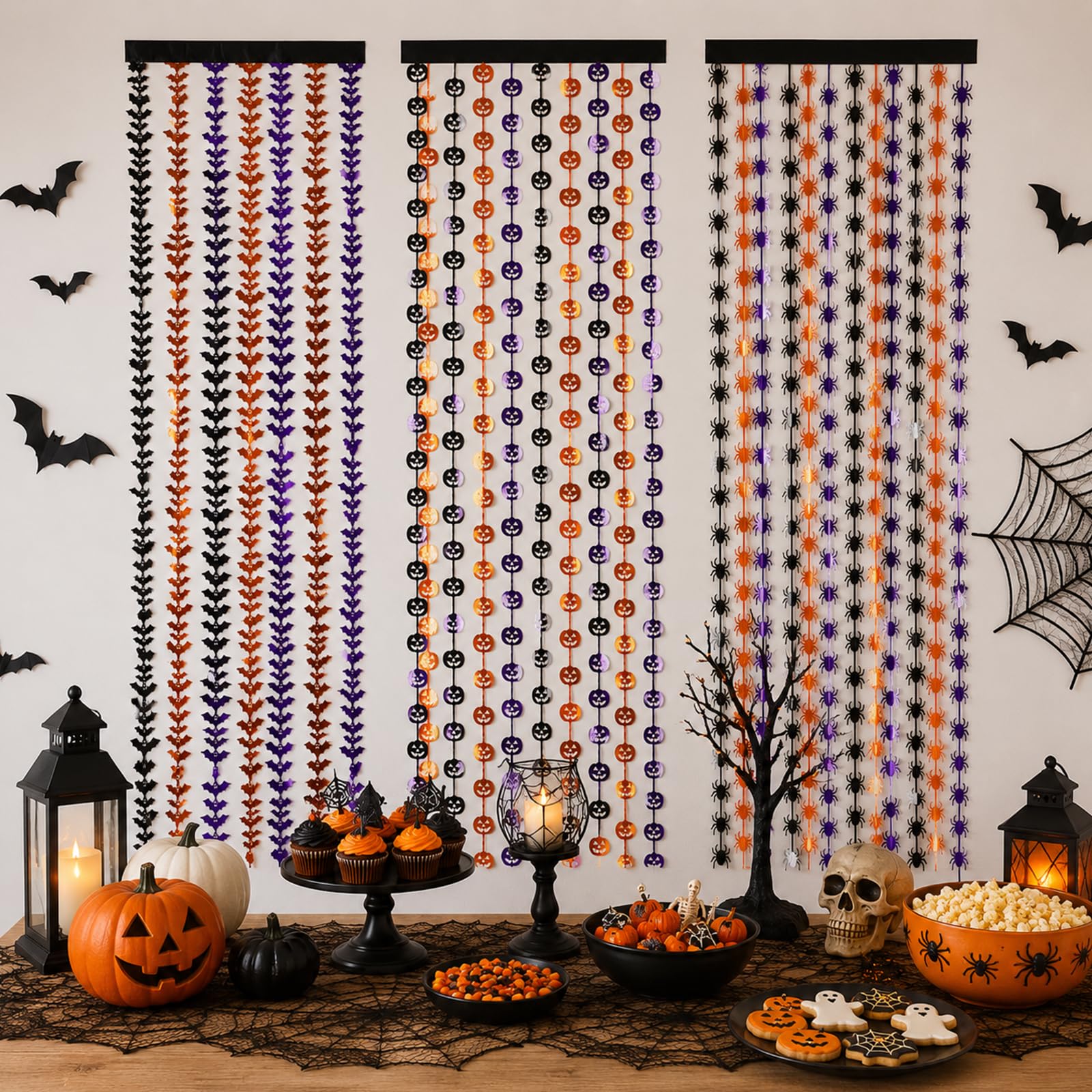 Kangtaixin 3er-Set Halloween Lametta-Vorhang (1 × 2 m)