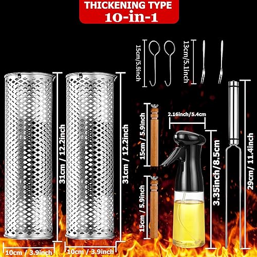 Miniatura 30 de Cestas de parrilla con ruedas para parrilla al aire libre, tubo de red de barbacoa de acero inoxidable, accesorios grandes de malla redonda, jaula