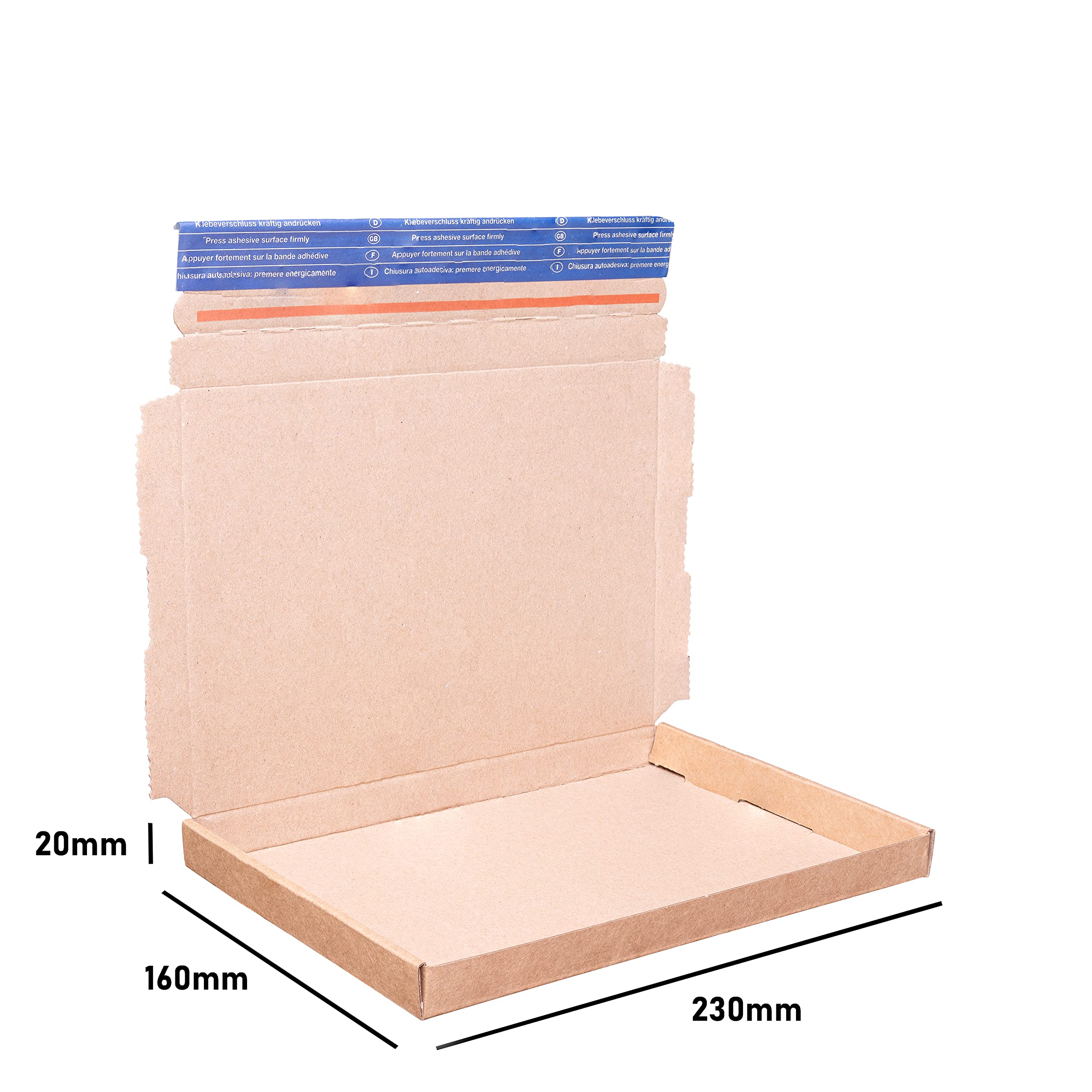 BIGtec 500 Großbriefkartons 230 x 160 x 20mm braun Faltschachtel Post Großbrief Karton Versand Verpackung Postkarton Selbstklebeverschluss selbstklebend Aufreißfaden DHL Paket Päckchen DPD Hermes GLS