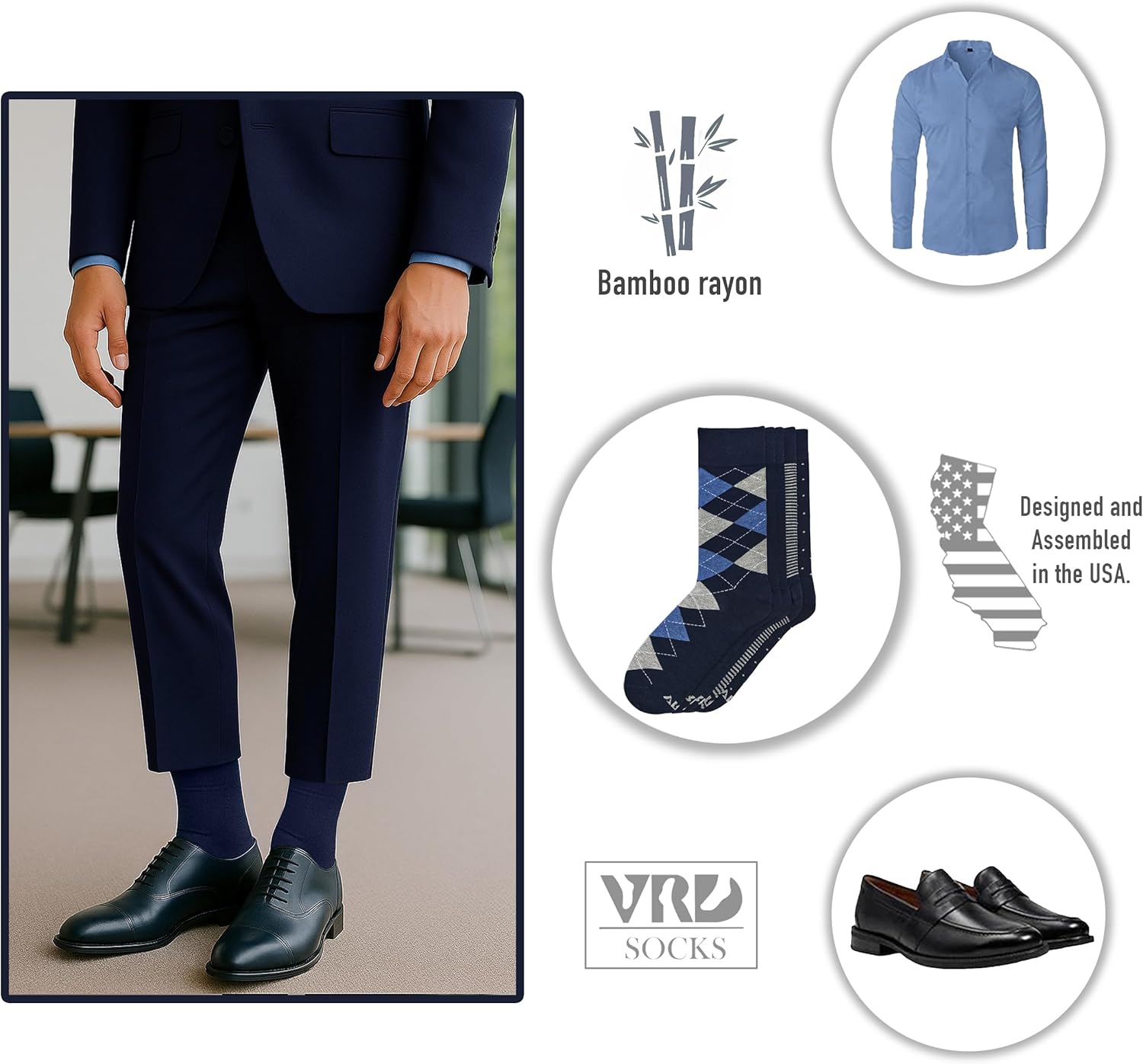 VRD Men’s Dress Socks Bamboo Rayon 5-Pack Crew Socks Fits Shoe Size 8-13 Gift Box - Image 4