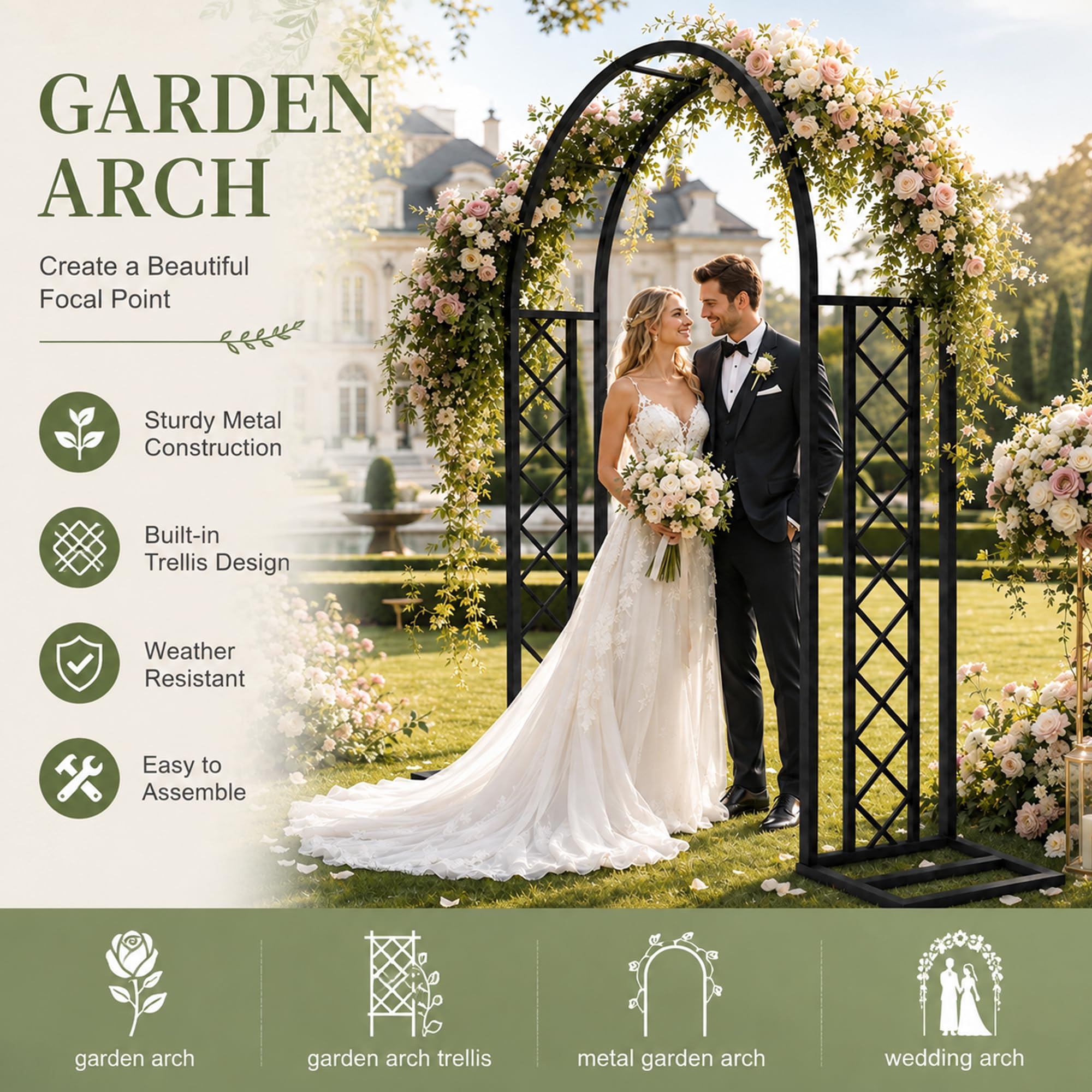 Arco Da Giardino In Metallo, Traliccio Per Piante Rampicanti E Matrimonio