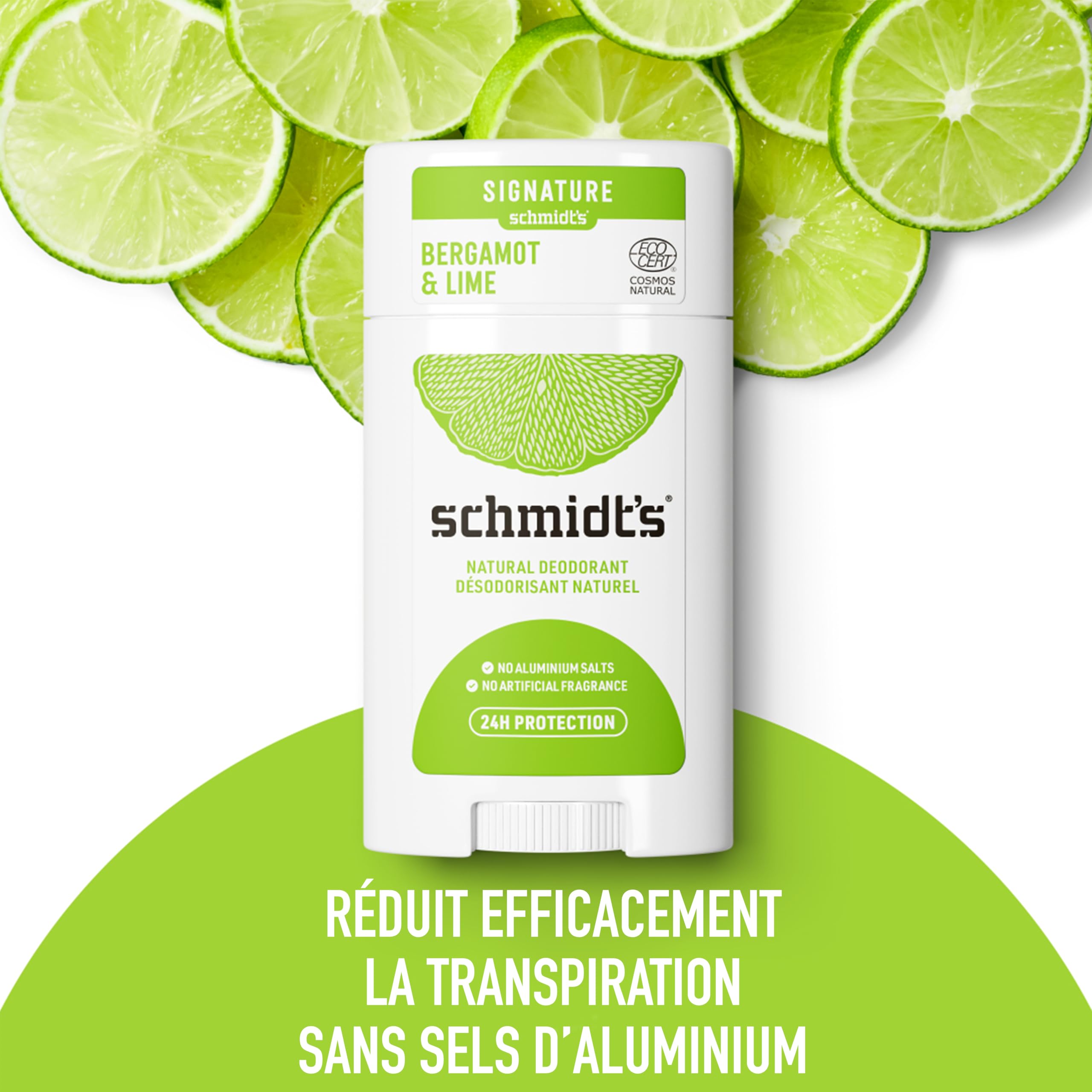 Schmidt's Déodorant Stick Signature Bergamote et Citron Vert, Efficace 24h, 100% Origine Naturelle, Certifié naturel et Vegan, Testé Dermatologiquement, 75g