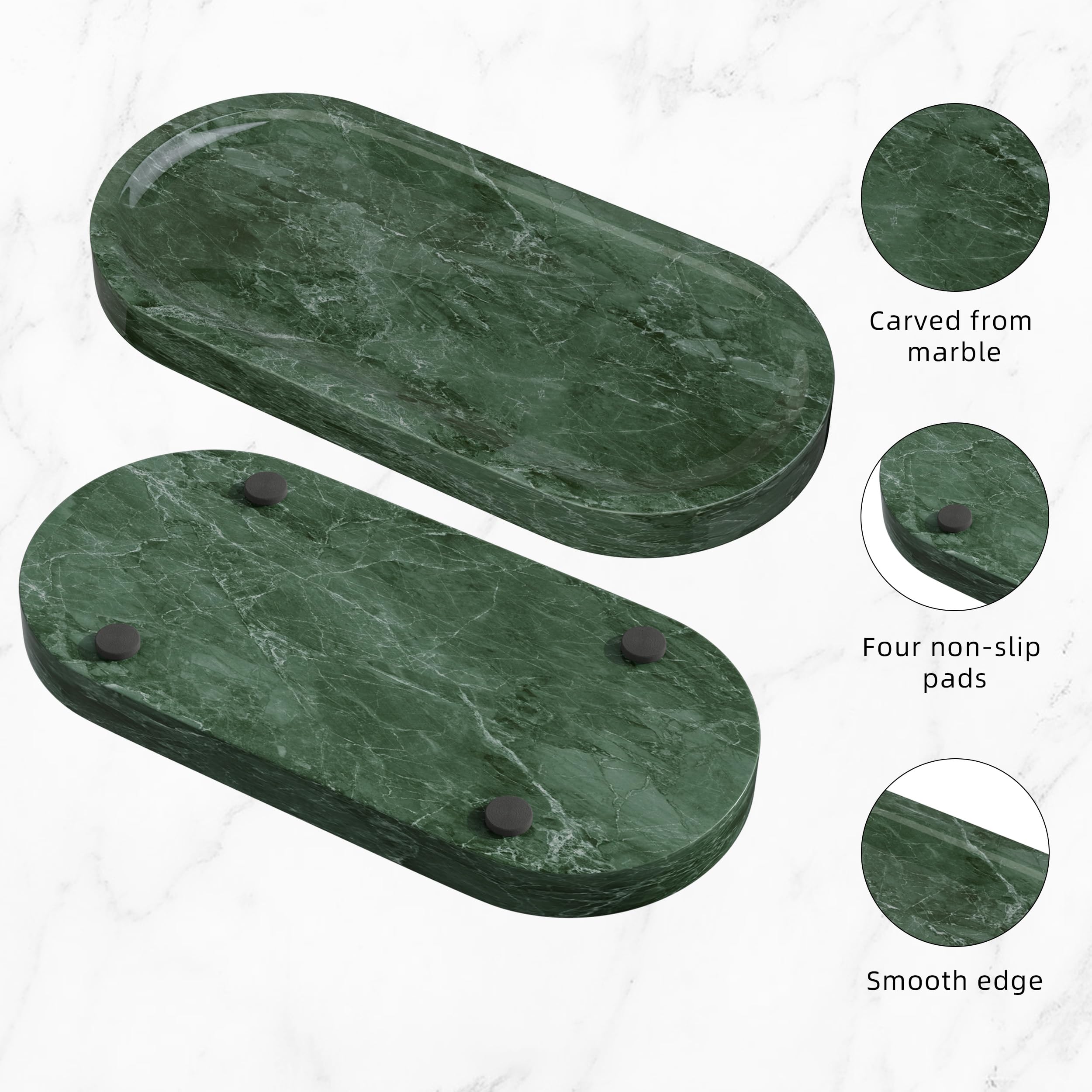 Bandejas para Cosméticos de Mármol Natural,25x12x1.8cm,Verde | Bandejas Decorativas con Almohadilla Antideslizante,Bandeja Organizadora para tocador con Texturas únicas,para Perfumes,Jabón