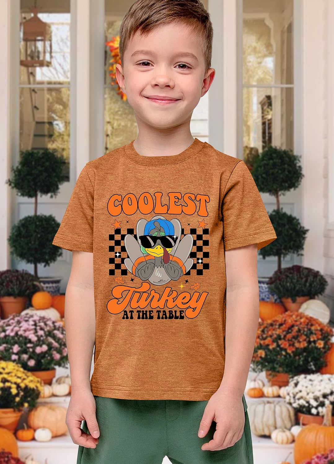 Ithalt Kids Thanksgiving Shirt Toddler Boys Girls Coolest Turkey at The Table Tshirt Funny Turkey Tee Tops