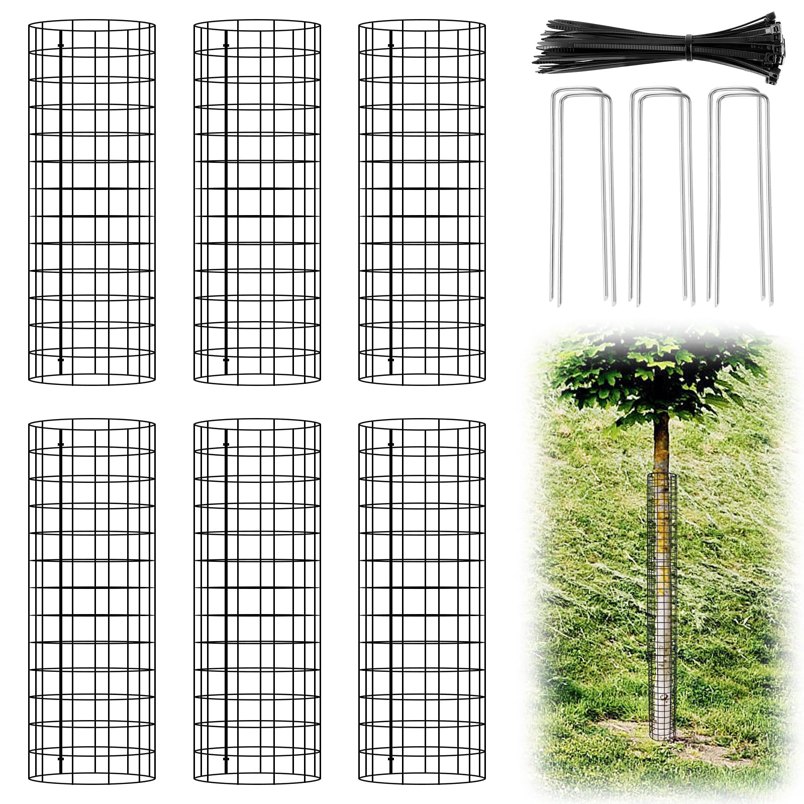RIFNY Tree Trunk Protector Guard, Metal Tree Guards Bark Protectors with Zip Ties from Mowers Trimmers Deer, Outdoor Plant Protectors from Animals (16.5 Inch, 6 PCS)