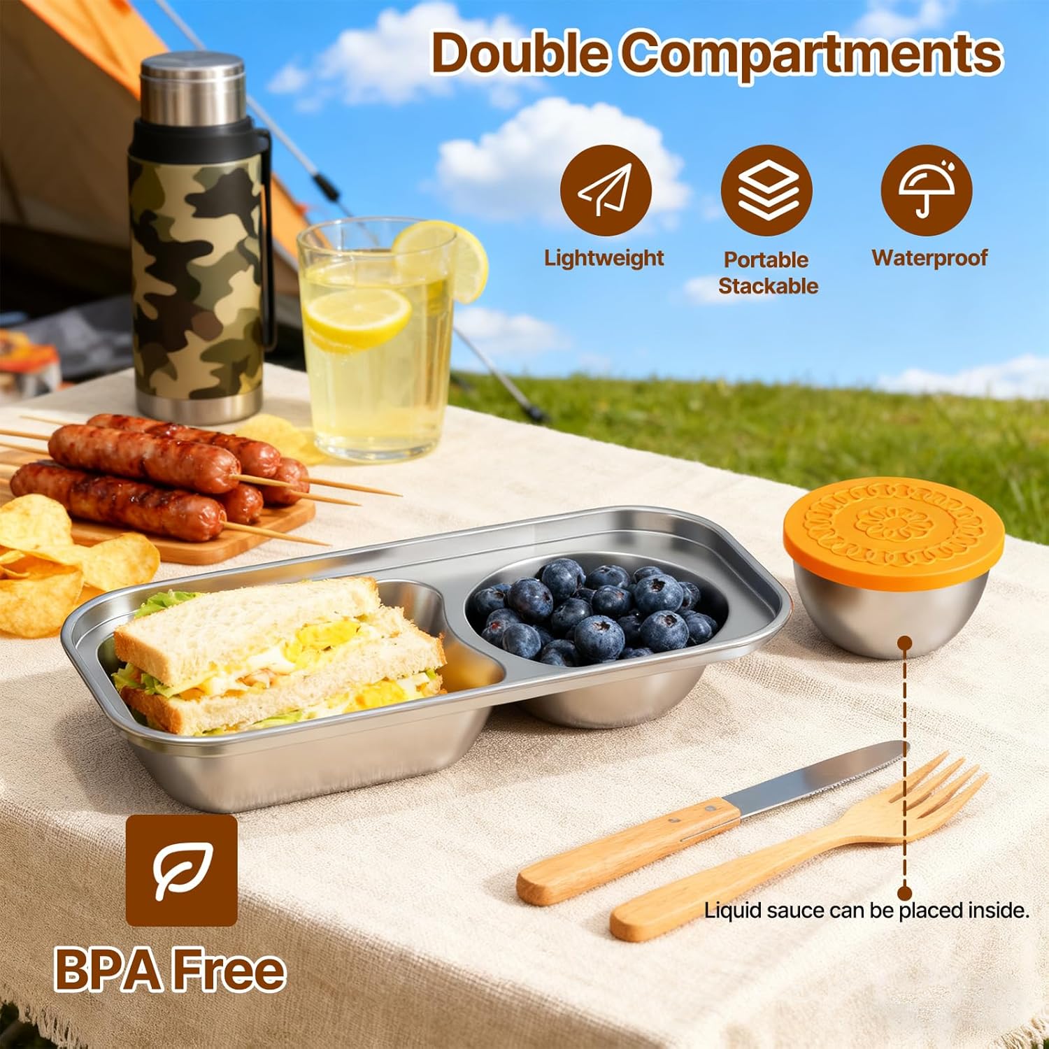2 Compartment Grab and Go Snack Containers Reusable,Stainless Steel Snack Containers with Lid for Travel, Outdoor Camping and Daily Use (Set of 8) - Image 3