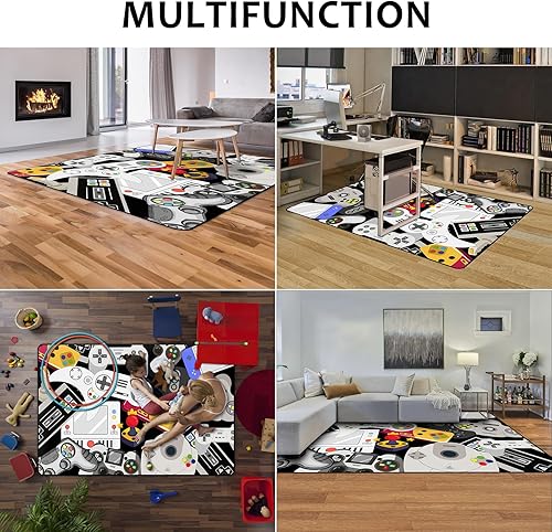 Miniatura 4 de Alfombra de Juego para Adolescentes Varones con Decoración de Controlador de Juegos, Alfombras de Videojuegos para Dormitorio de Niños Varones, Sala