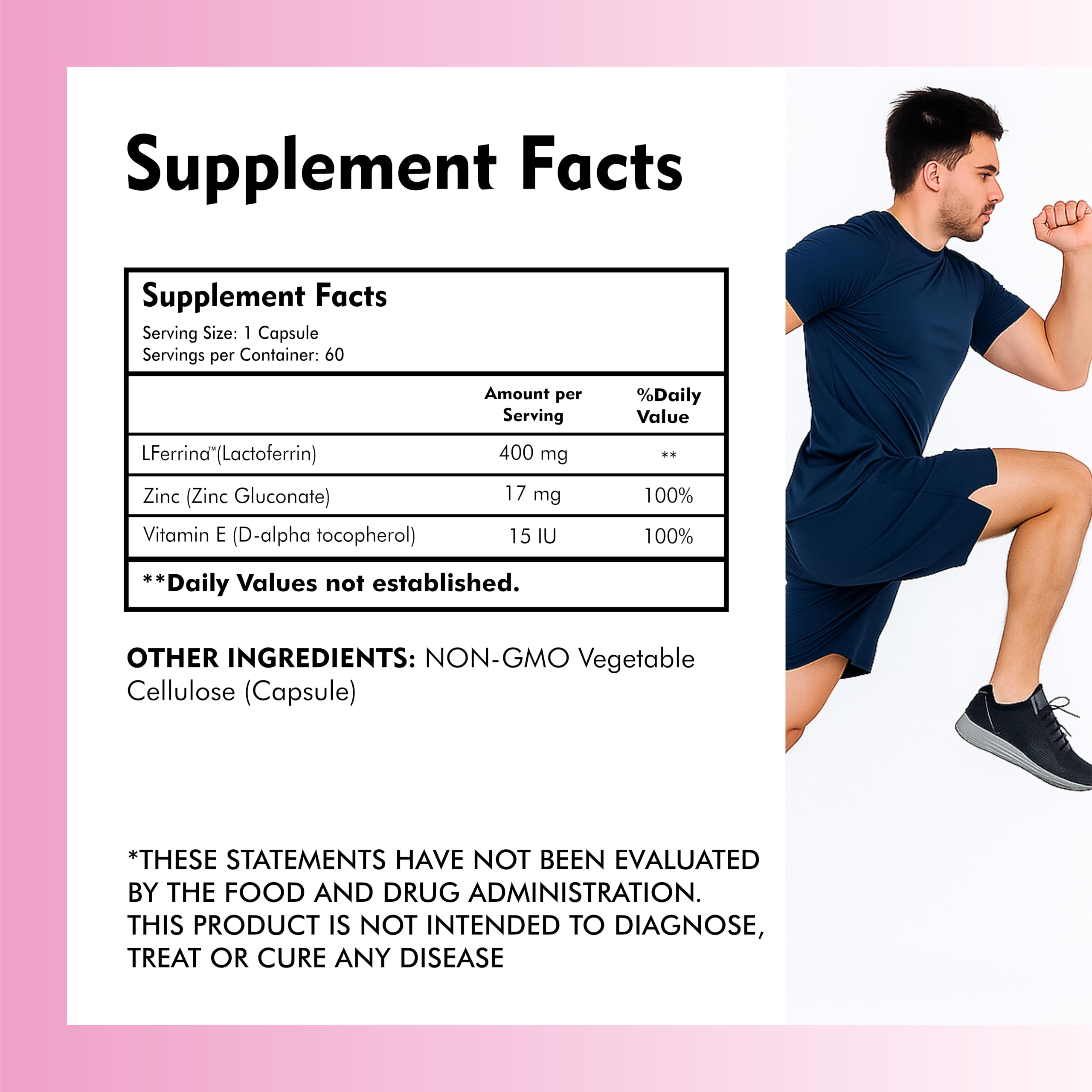 Lactoferrin with Zinc and Vitamin E for Men & Women Boosts Immunity, Regulates iron metabolism, Digestion support - 60 Veg Capsules — Amazon image 3