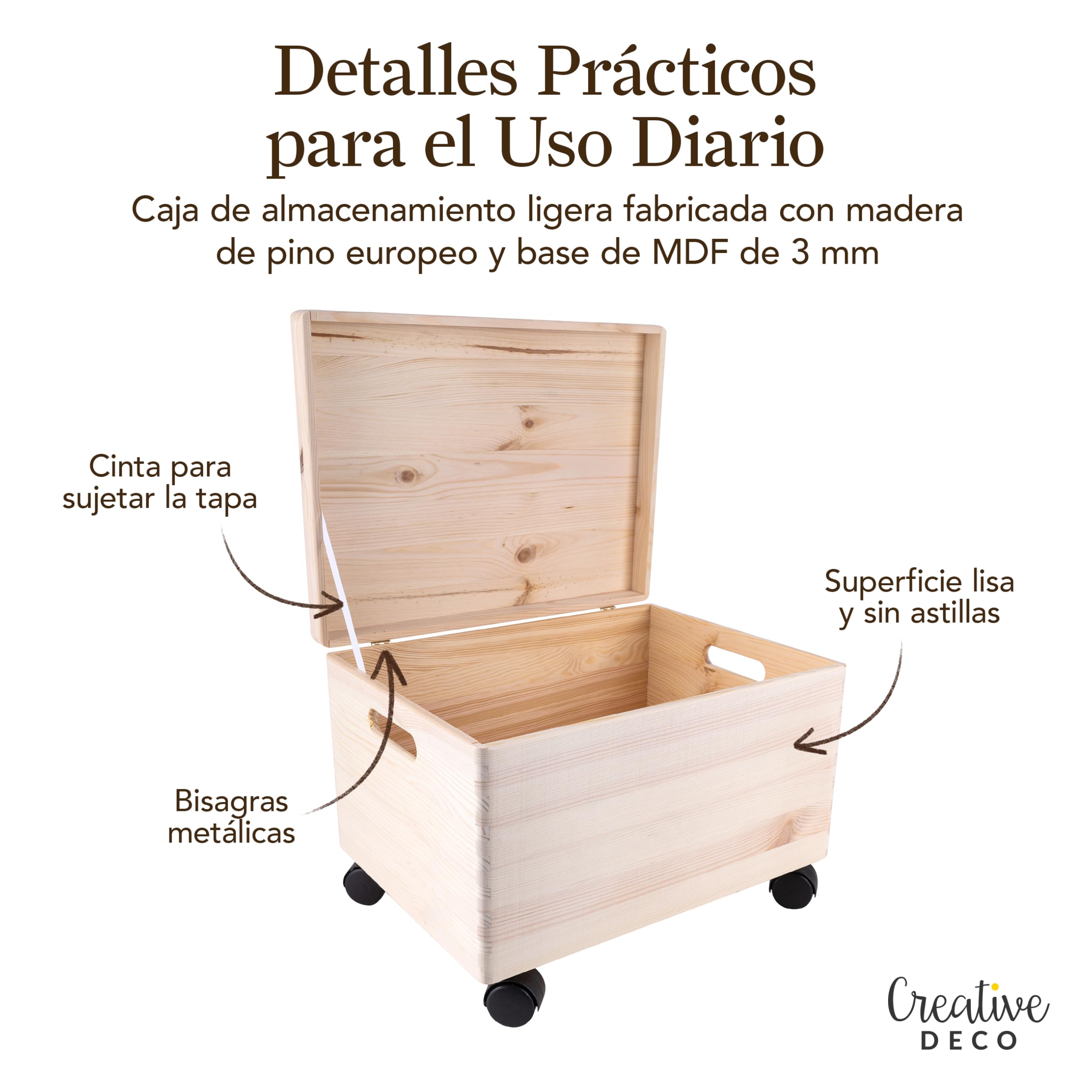 Creative DECO XXL Grande Caja Madera Decorativa con Ruedas | 40 x 30 x 24cm