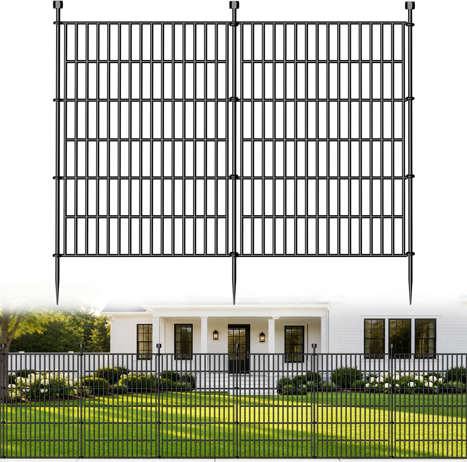 10 Panels 40 in(H) X 23.6 ft(L) No Dig Decorative Outdoor Garden Fence for Yard, Animal Barrier Fencing Rustproof Metal Wire Panel Border for Dog, Rabbits, and Patio Temporary Ground Stakes Defense