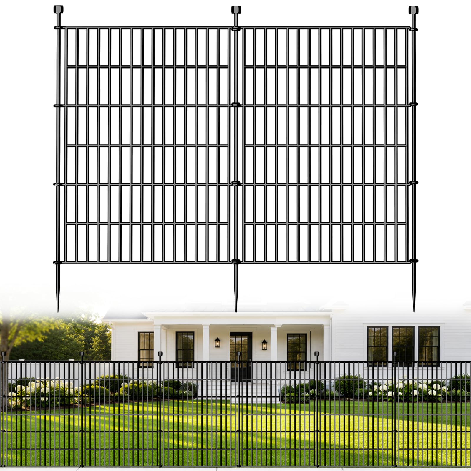 10 Panels No Dig Decorative Garden Fence, 101 cm (H) x 719 cm (L) Dog Fence Outdoor for Yard, Rustproof Metal Temporary Fencing, Animal Barrier Fence for Rabbits, Flower Bed & Borders