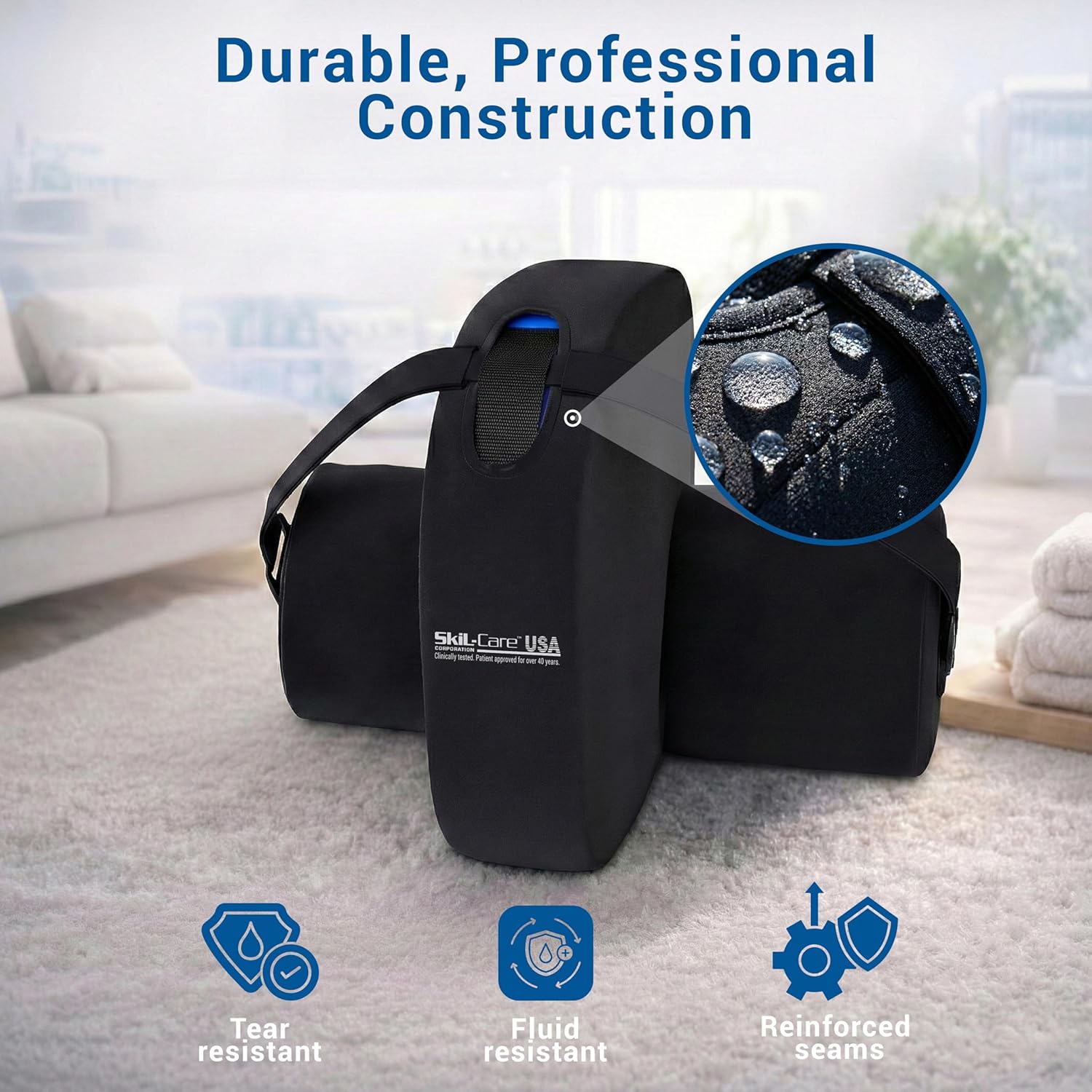 Skil-Care Abductor Pillow Cushion for Side Sleeping & Hip Alignment, 10”x14”x13”, Leg Support Cushion with Strap for Bed Positioning, Prevents Contracture & Abduction, Orthopedic Knee Pillow, 555060