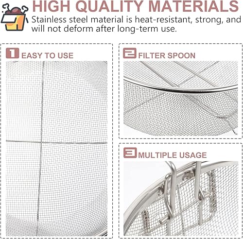 Miniatura 5 de YARNOW Cesta de acero inoxidable para freír profunda redonda de malla de alambre con chip francés Frying Cesta de servir Vajilla de presentación de