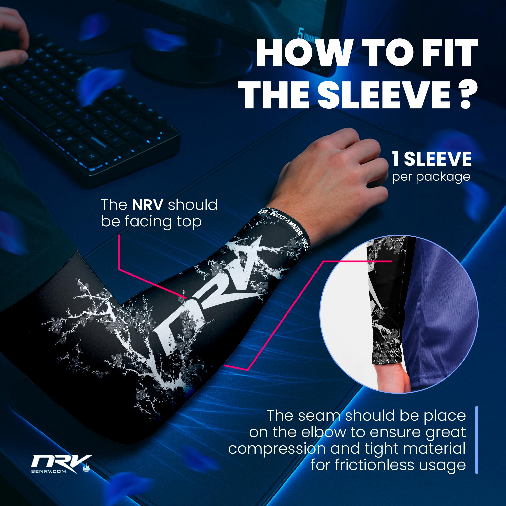 Brazalete Gaming eSport Dark Sakura Compresión Anti-Fricción Negro Violeta Talla S a 3XL