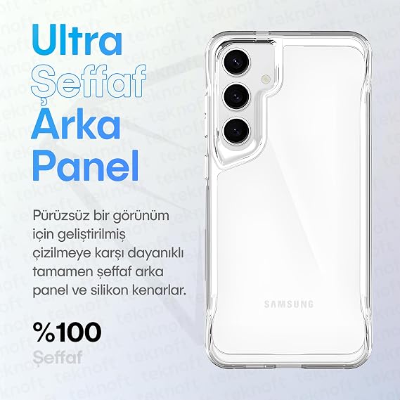 Teknoft Samsung Galaxy S24 için Crystal Armor Serisi Şok Emici Yumuşak Silikon Kenar Arkası Sert Polikarbonat Darbeye Dayanıklı Şeffaf Kılıf (Galaxy S24)