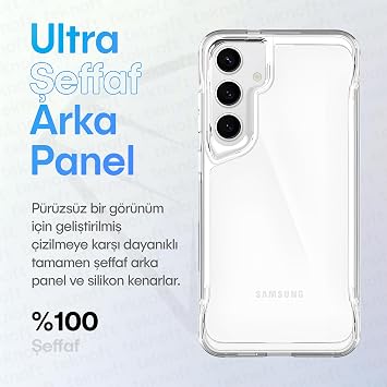 Teknoft Samsung Galaxy S24 için Crystal Armor Serisi Şok Emici Yumuşak Silikon Kenar Arkası Sert Polikarbonat Darbeye Dayanıklı Şeffaf Kılıf (Galaxy S24)