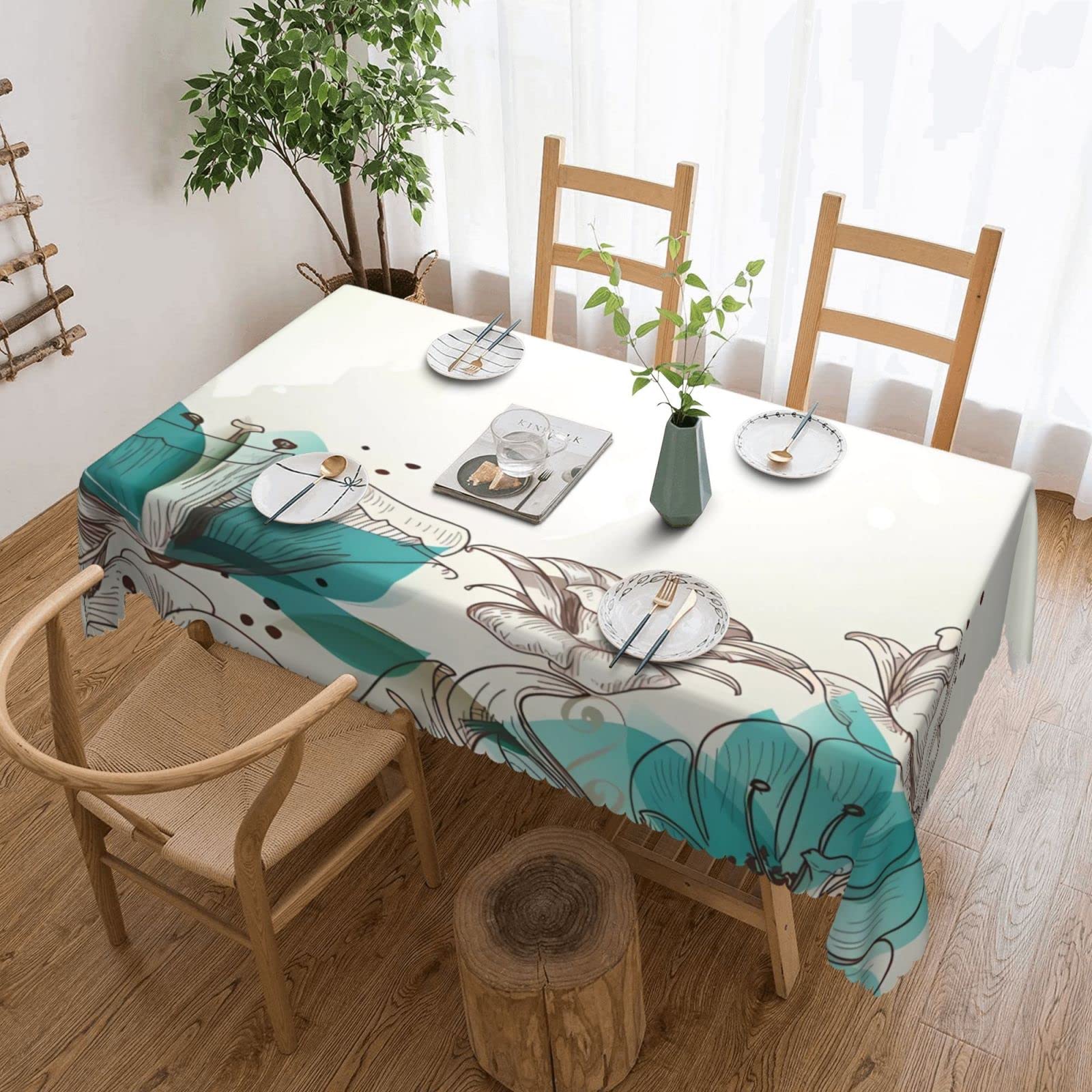 Nappe rectangulaire bleu sarcelle pour repas de fête en famille et décoration de table