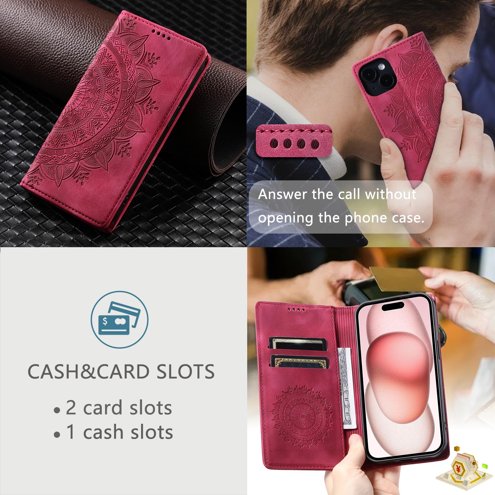 Etui z klapką do Samsung Galaxy A16 5G, etui w ze skóry PU z przegródkami na karty, Odporna na Wstrząsy Obudowa Etui z do Samsung A16 5G (Retro Czerwony)