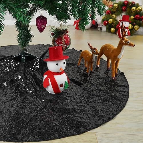 Falda de árbol de Navidad, faldas de árbol de Navidad negras de 36 pulgadas con purpurina para decoración de árbol de Navidad
