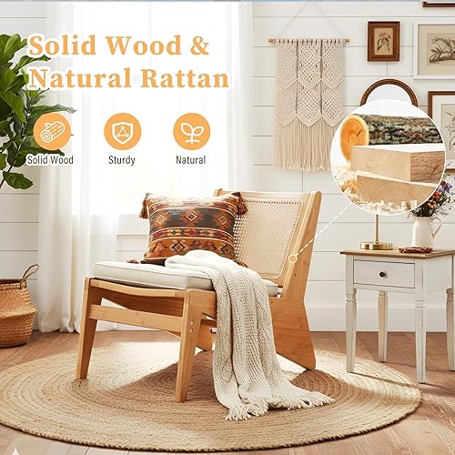 Miniatura 5 de Silla decorativa de ratán para sala de estar, silla auxiliar de mediados de siglo, cómodas sillas de bambú para dormitorio, sala de lectura, madera