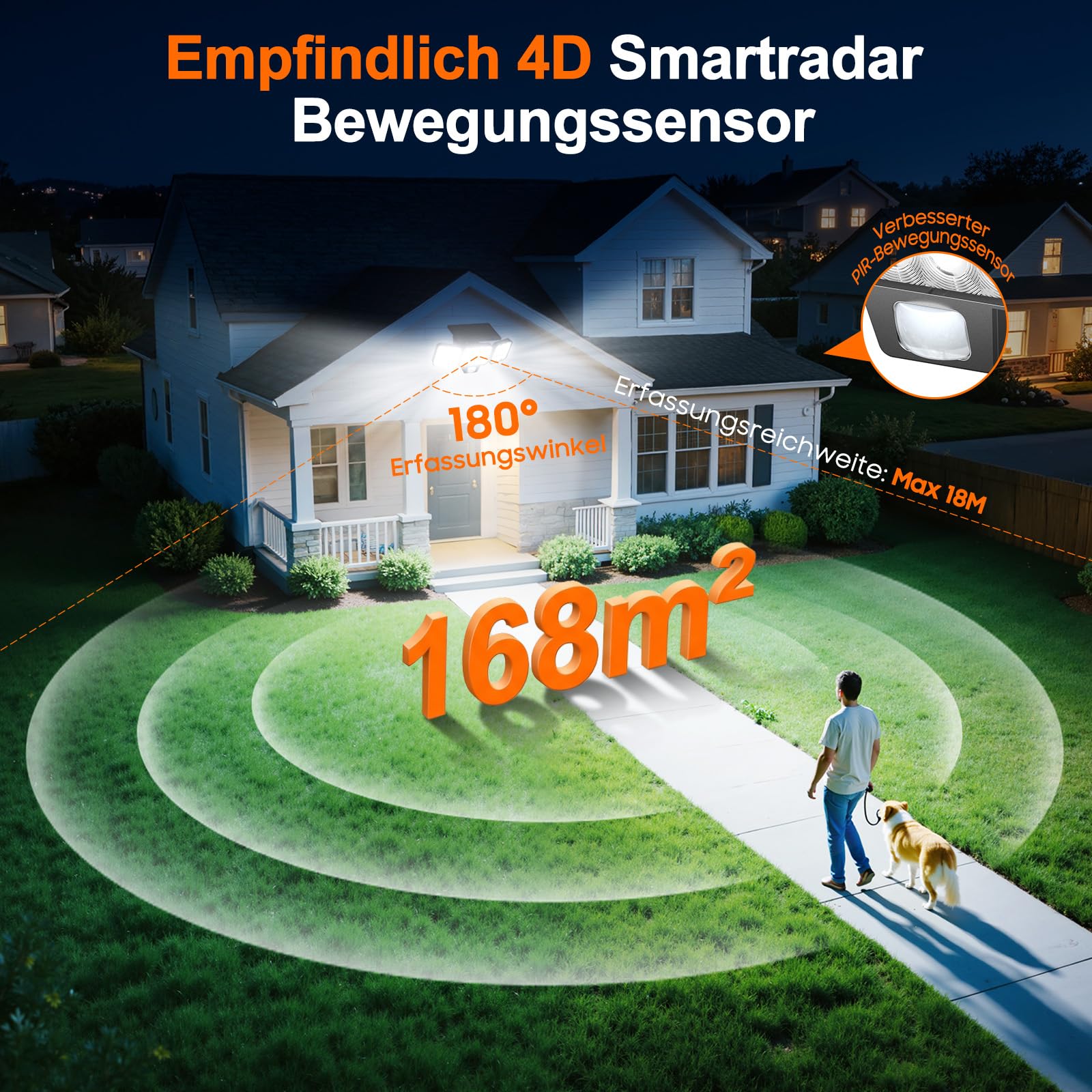 GEARLITE Lampade solari per esterni con sensore di movimento, 2 pezzi, 3500 lm, super luminose LED per esterni, 3 modalità con illuminazione grandangolare a 270°, IP65, impermeabile, lampada da parete