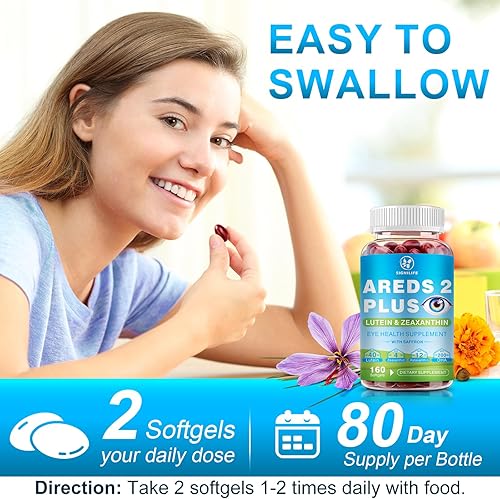Miniatura 7 de AREDS 2 + Vitaminas avanzadas para los ojos, 40 mg de luteína y 4 mg de zeaxantina con vitaminas C, E, azafrán, astaxantina y DHA, apoya la salud
