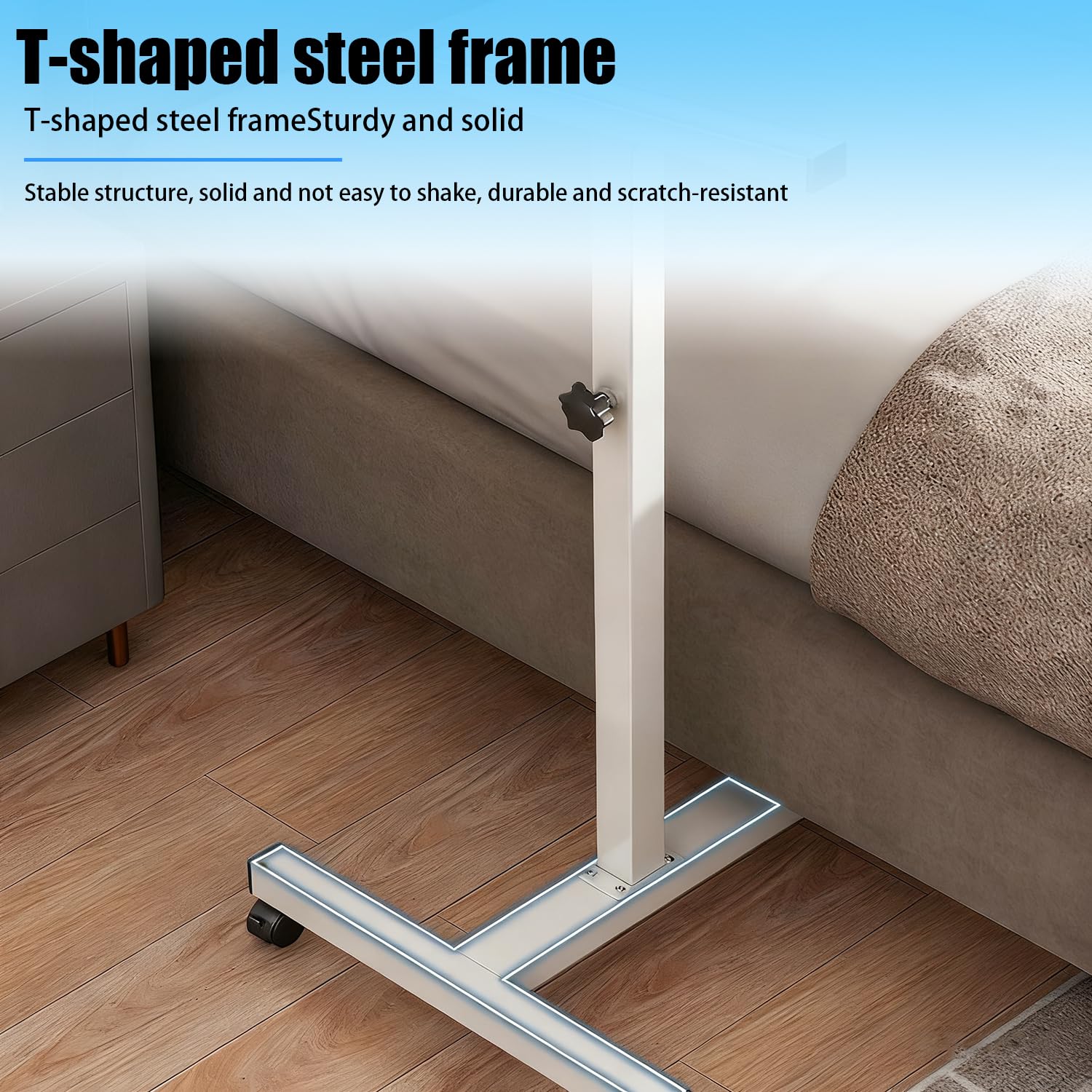Tavolino Servitore Letto,Carrello Con Ruote Dotate Di Freno,60x40 Cm,Con 2 Barre Antiscivolo,Adatto Per Uso Con Tavolo,Divano o Letto,Supporto Per Laptop Con Altezza e Angolazione Regolabili (Bianco)