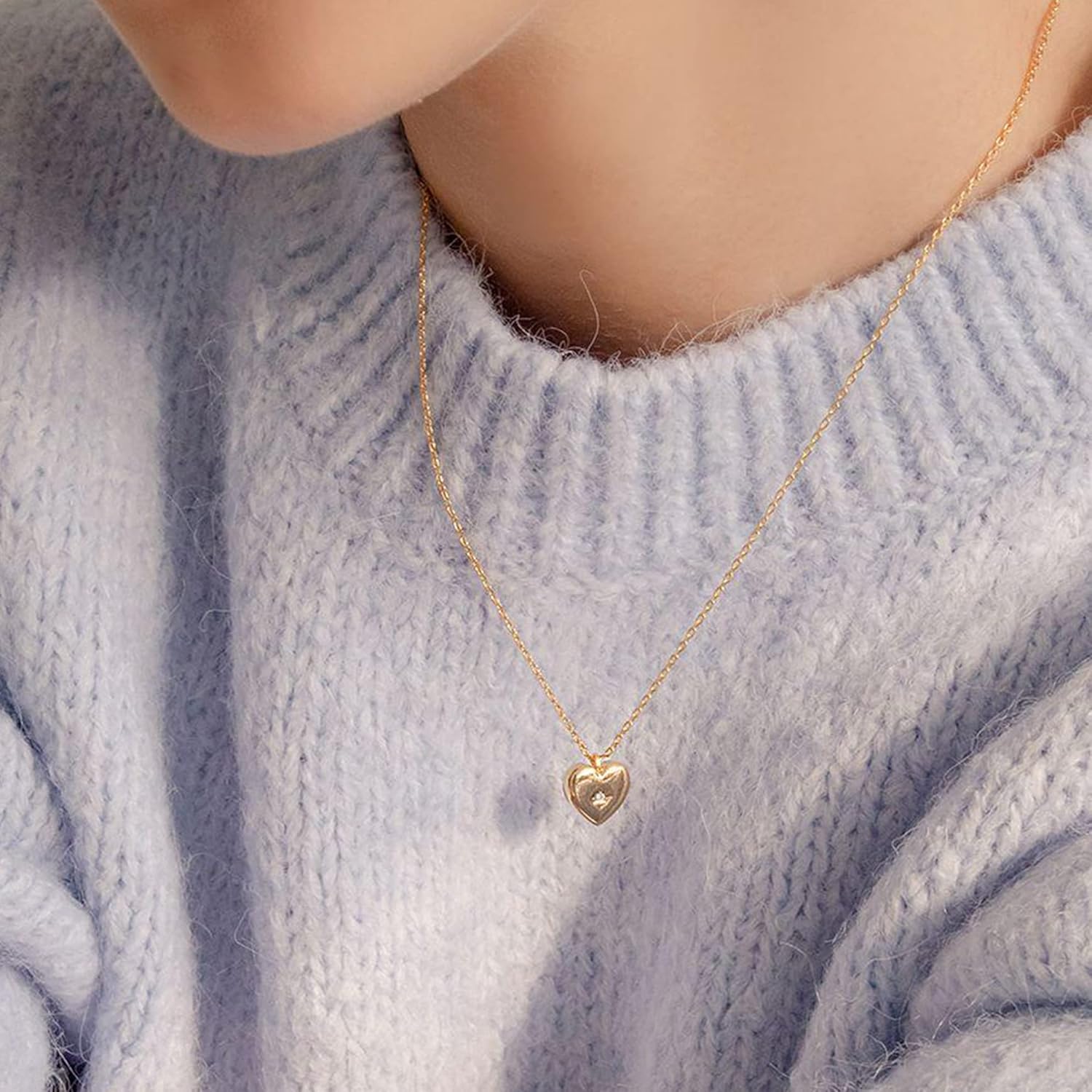 Cowlyn Love Heart Necklaces Pendant Pearl Chain 14K Gold Plated Double Layered Choker June Rose Flower Bar Disc Pendant Mother's day Valentine Women Girls Handmade Mom Jewelry - Image 2