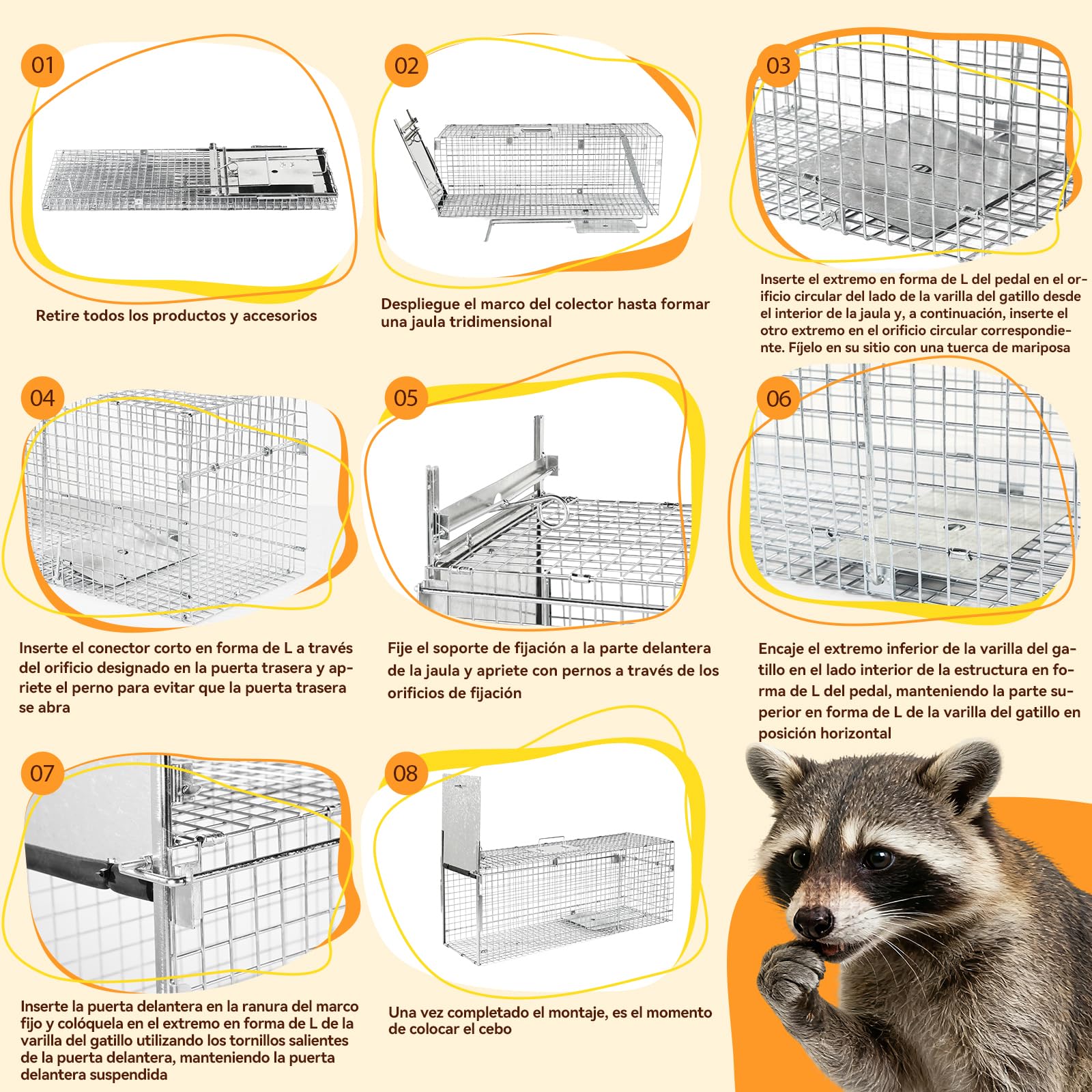 Jaula Plegable para la Captura de Animales 95×31×36 cm | Jaulas para la captura de animales vivos, aptas para mapaches, gatos callejeros, cachorros de coyote y cachorros de zorro