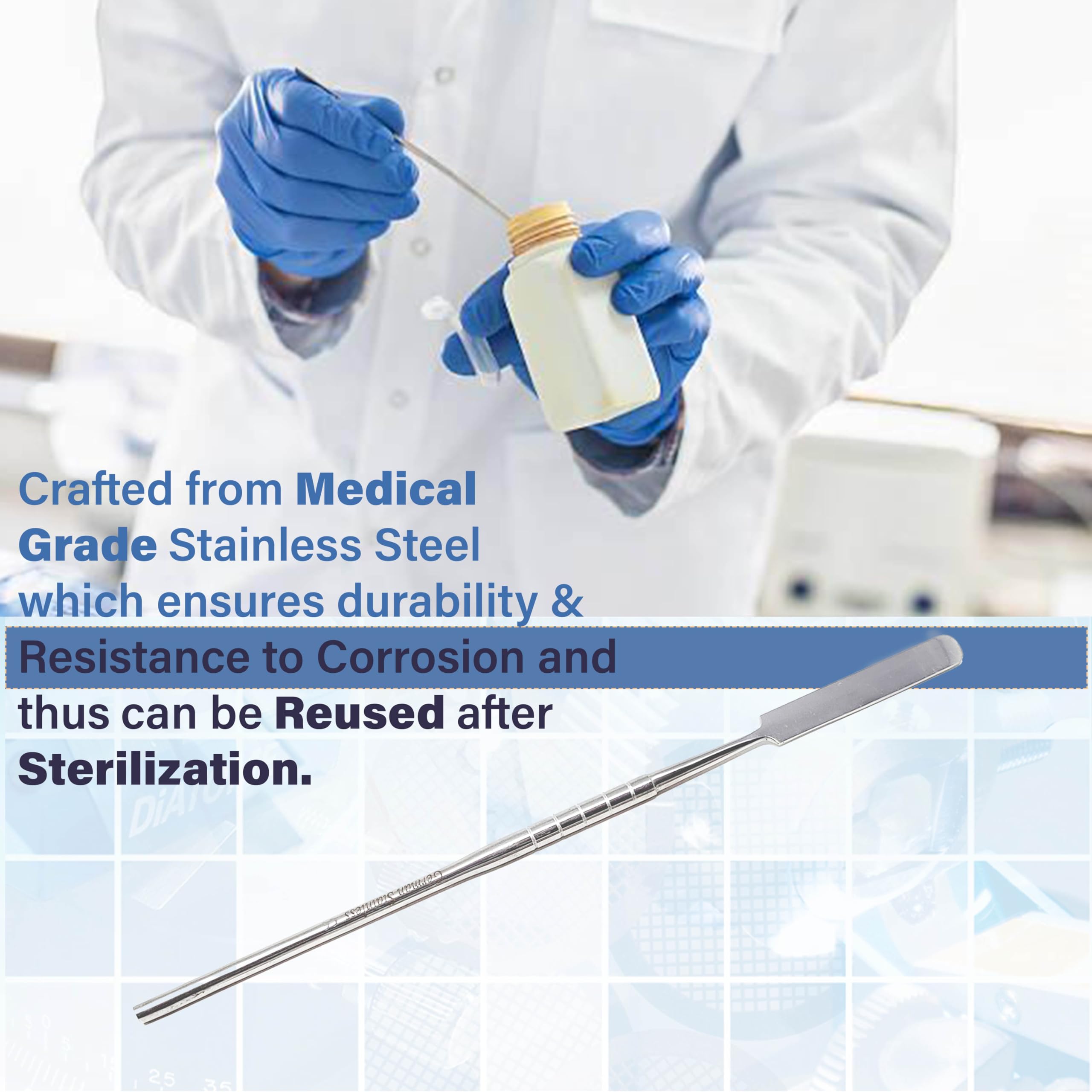 A2Z Multipurpose Flat Lab Spatula Stainless Steel Sampling Spatula for Mixing Transfering Cream, Gel, Powder, Medicine, Cap Filler, Lab Experiment Tool - Lab Technician's Instruments - Makeup Spatula