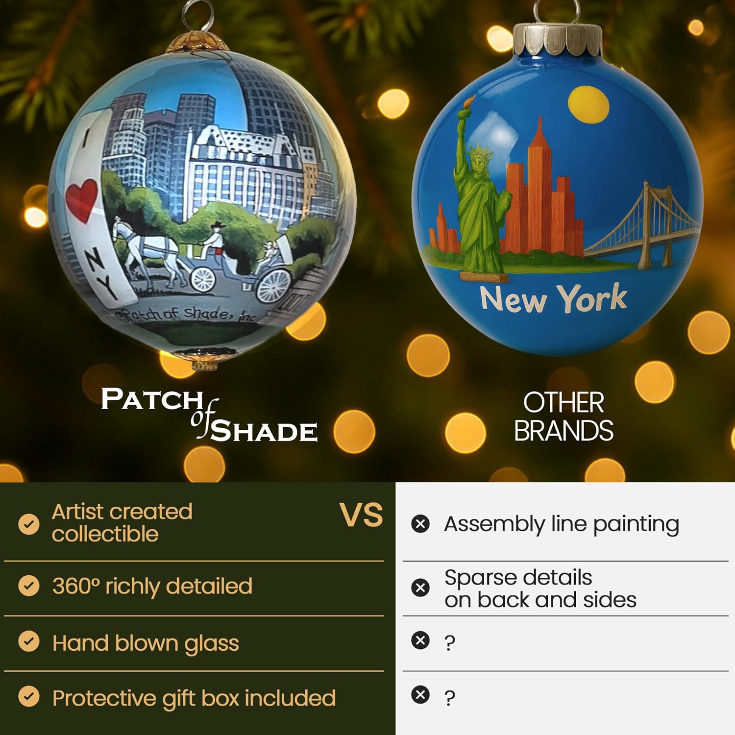 New York City Christmas Ornament Hand Painted from Inside with Decorative Gift Box - Image 5