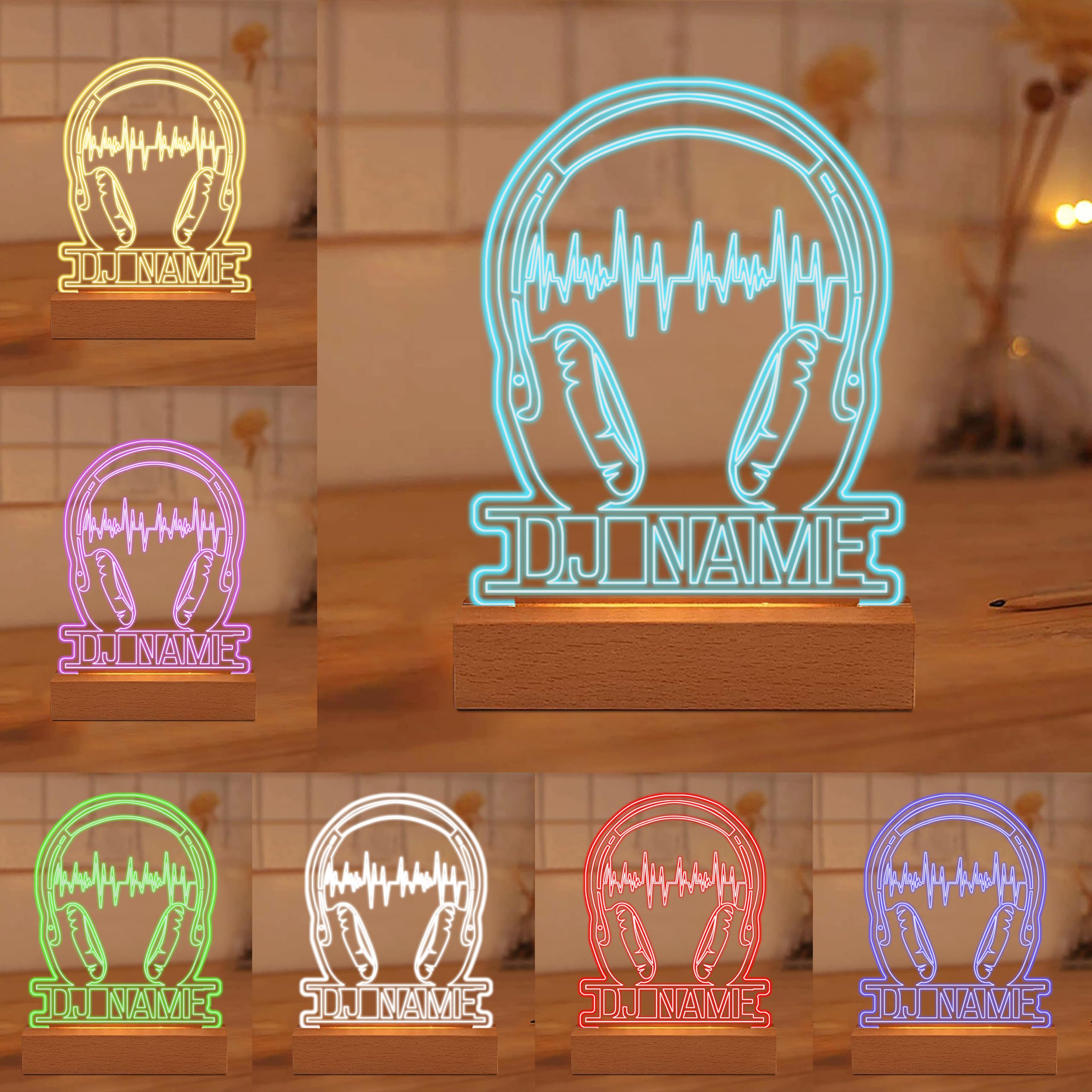 Collienght Personalized Name Headphone Acrylic Night Light DJ Acrylic Board Microphone and Headphone Lamp Music Headphone Game Headphone Desk Lamp Musical Decor Gift for Music Lovers Musician