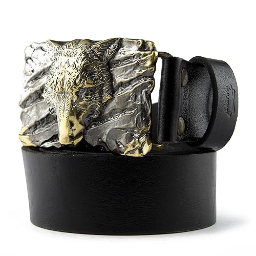 Casual leather belt with buckle Fenrir Wolf, Handmade Old Norse Scandinavian viking mithology werewolf solid brass belt buckle on leather belt