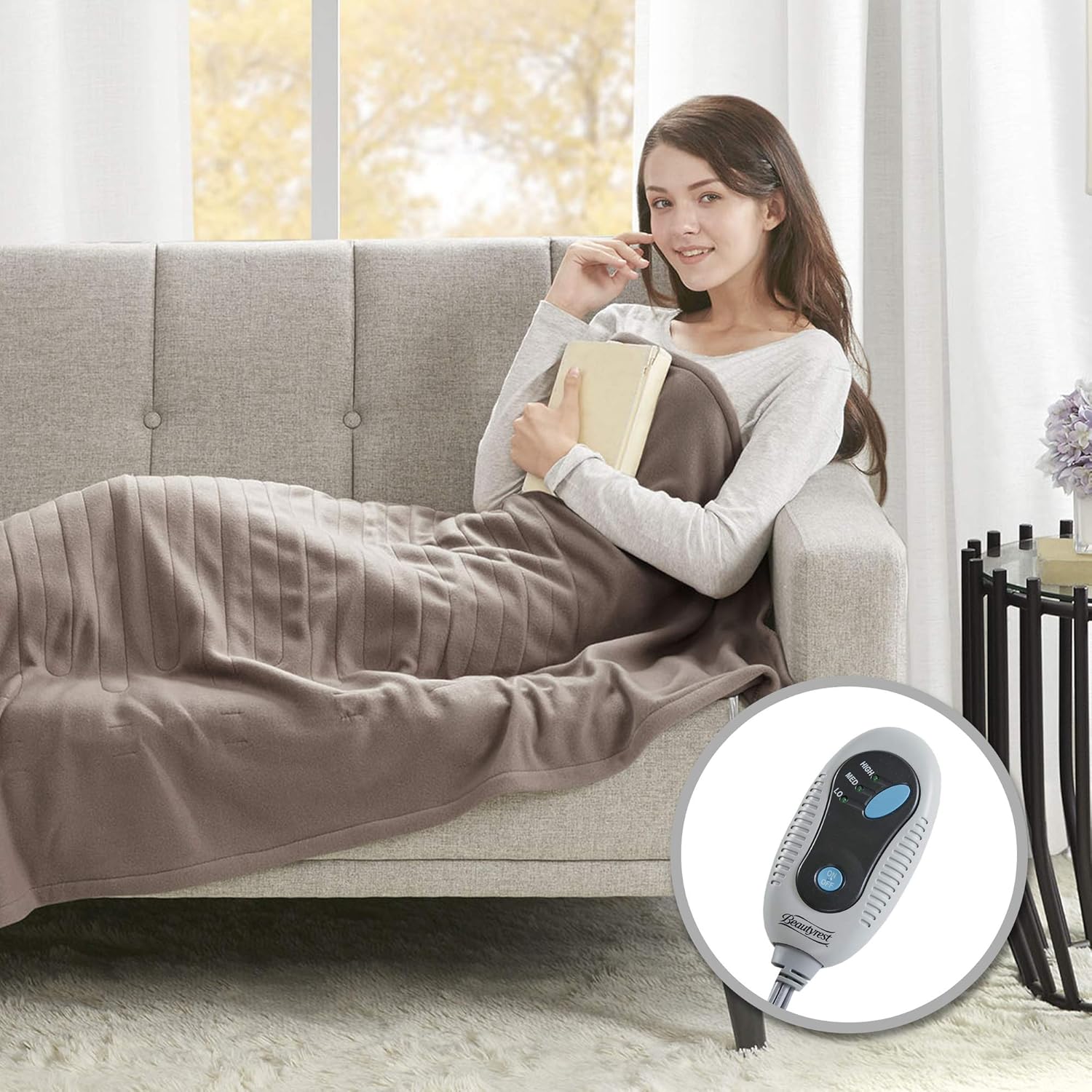 Beautyrest Fleece Electric Blanket Heated Throw Wrap Super