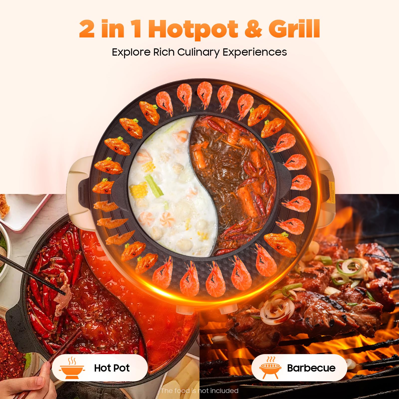 Hot Pot elektryczny Hotpot 2000 W, 220 V, 2 w 1, wielofunkcyjny okrągły stół grillowy, elektryczna płyta grillowa, do domu