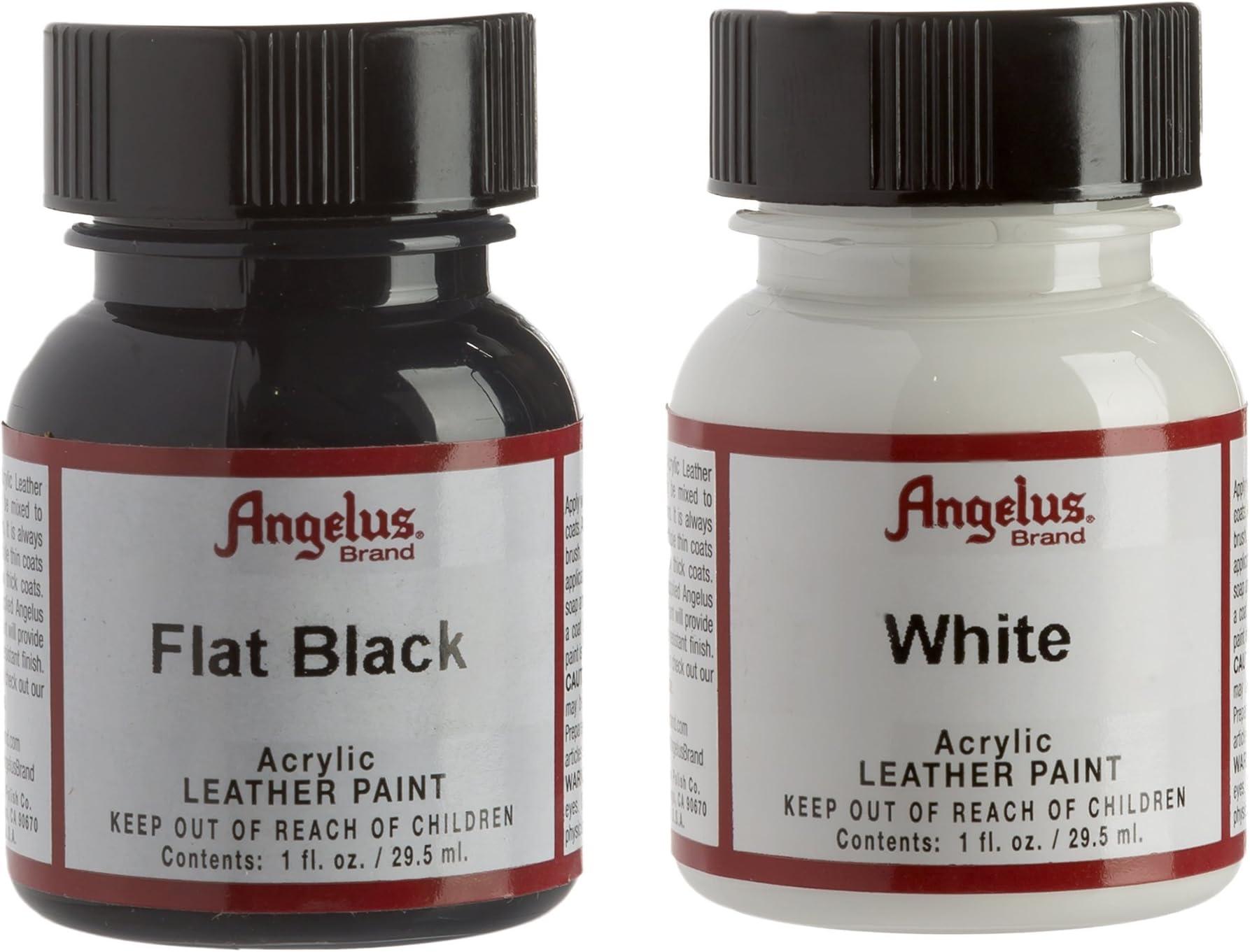 Angelus Flat Black Acrylic Leather Paint and White Acrylic Leather