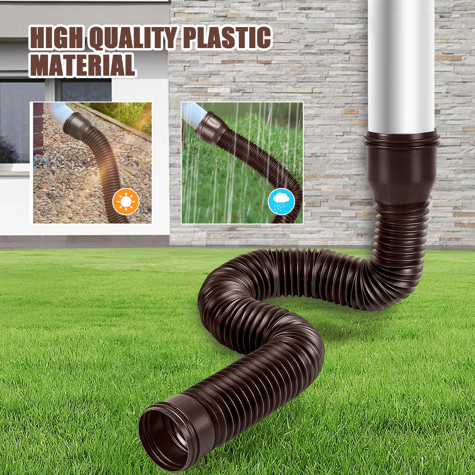 Tubo di scarico per grondaia, prolunga flessibile per tubo di scarico 80/100 mm, prolunga per grondaia estensibile da 47 a 150 cm (marrone, 2 pezzi)
