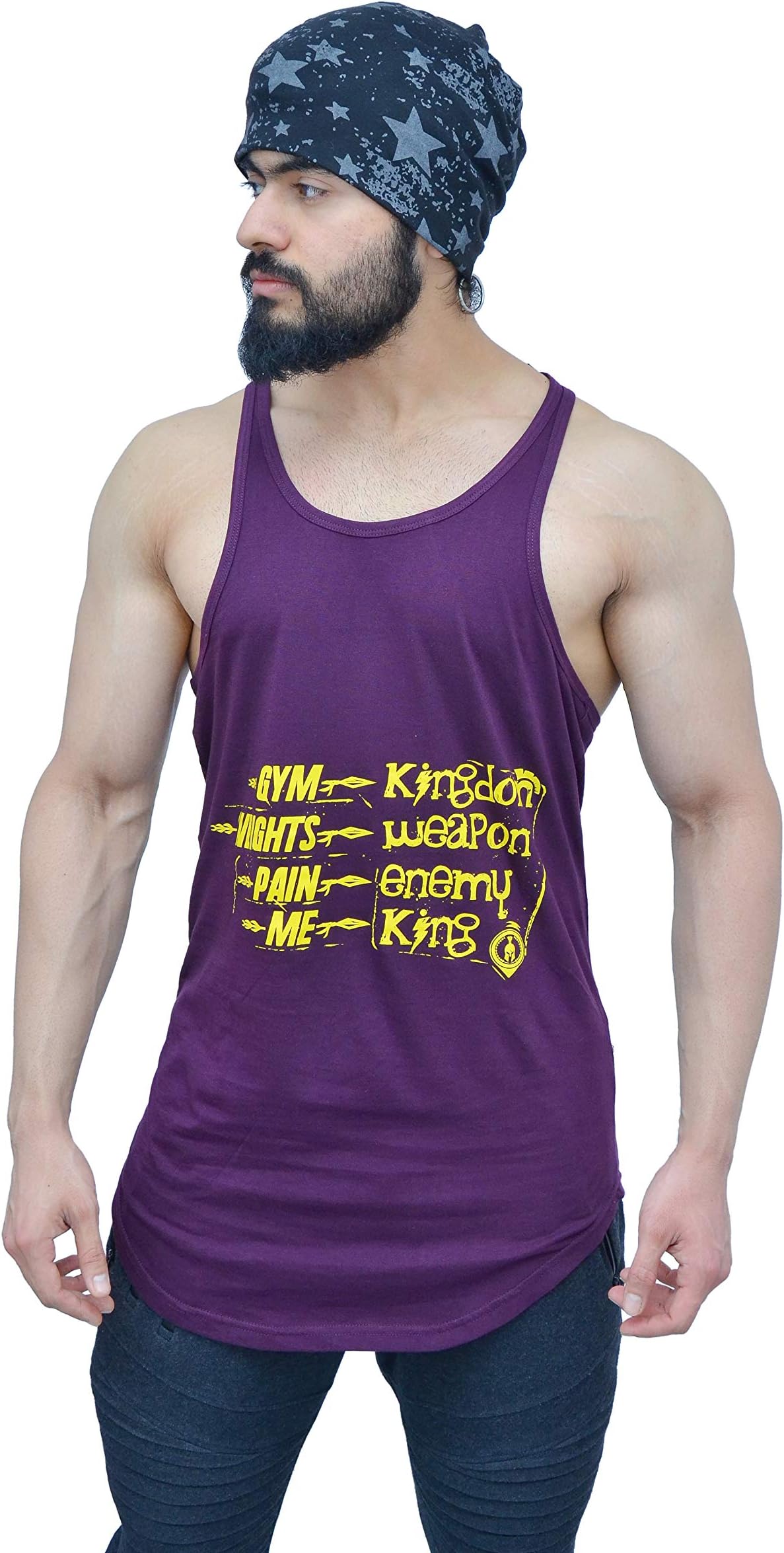 Anax Aesthetics Men 100% Cotton Sleeveless Gym Vest Tank Top Baniyan Sando Longline Arc Spartan Quote Men Gym Wear Vest [(Large (40-42)]