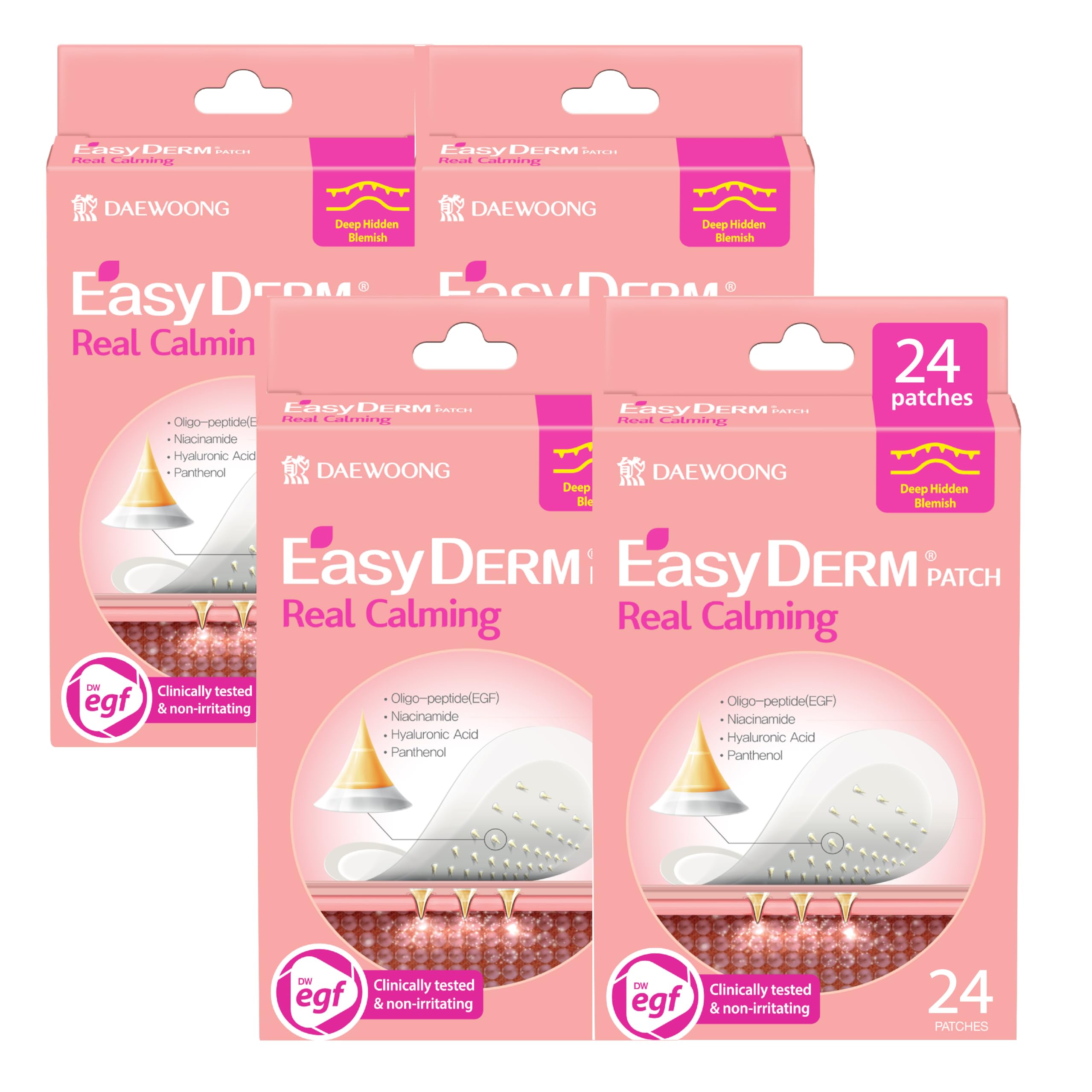 Easyderm Real Calming Patch Pimple Patches Niacinamide Hyaluronic Acid EGF K-Beauty Skincare 6 Patches per Pack 4 Packs