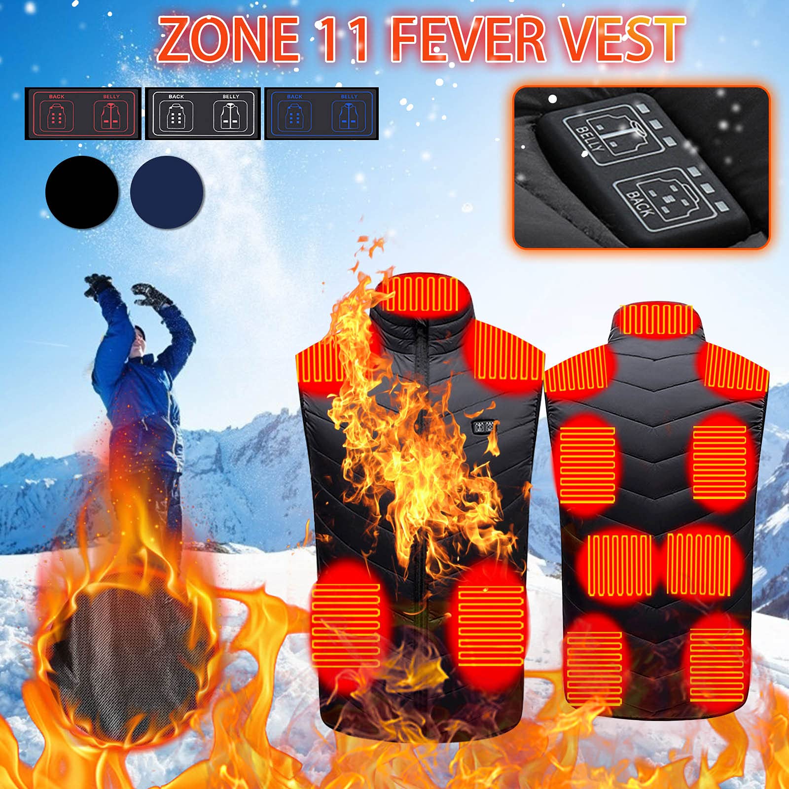 Battnot Heizweste Herren Damen, Beheizbare Weste Heizjacke Beheizte Weste Wärmeweste, Beheizbare Jacke 11 Heizzone 3 Einstellbar Temperatur Beheizte Weste für Outdoor Camping Skifahren（Ohne Akku）
