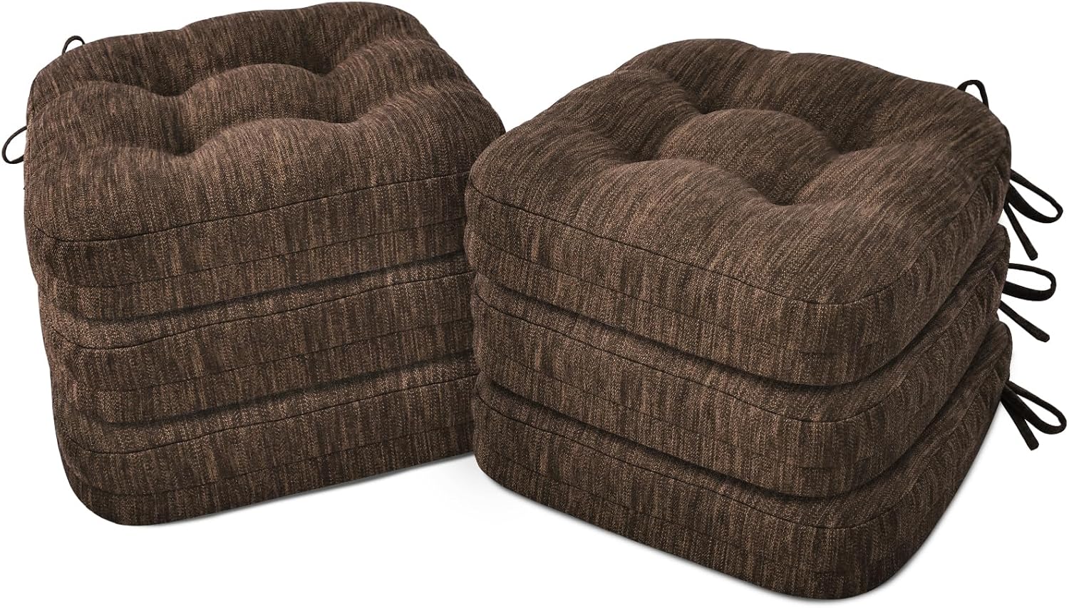 shinnwa dining chair cushions set of 6, dual-layer memory foam kitchen chair cushions, patented design seat pads with ties, 16.5 x 16.5 x 3.5in, 6 pack, chestnut 6 count (pack of 1) chestnut